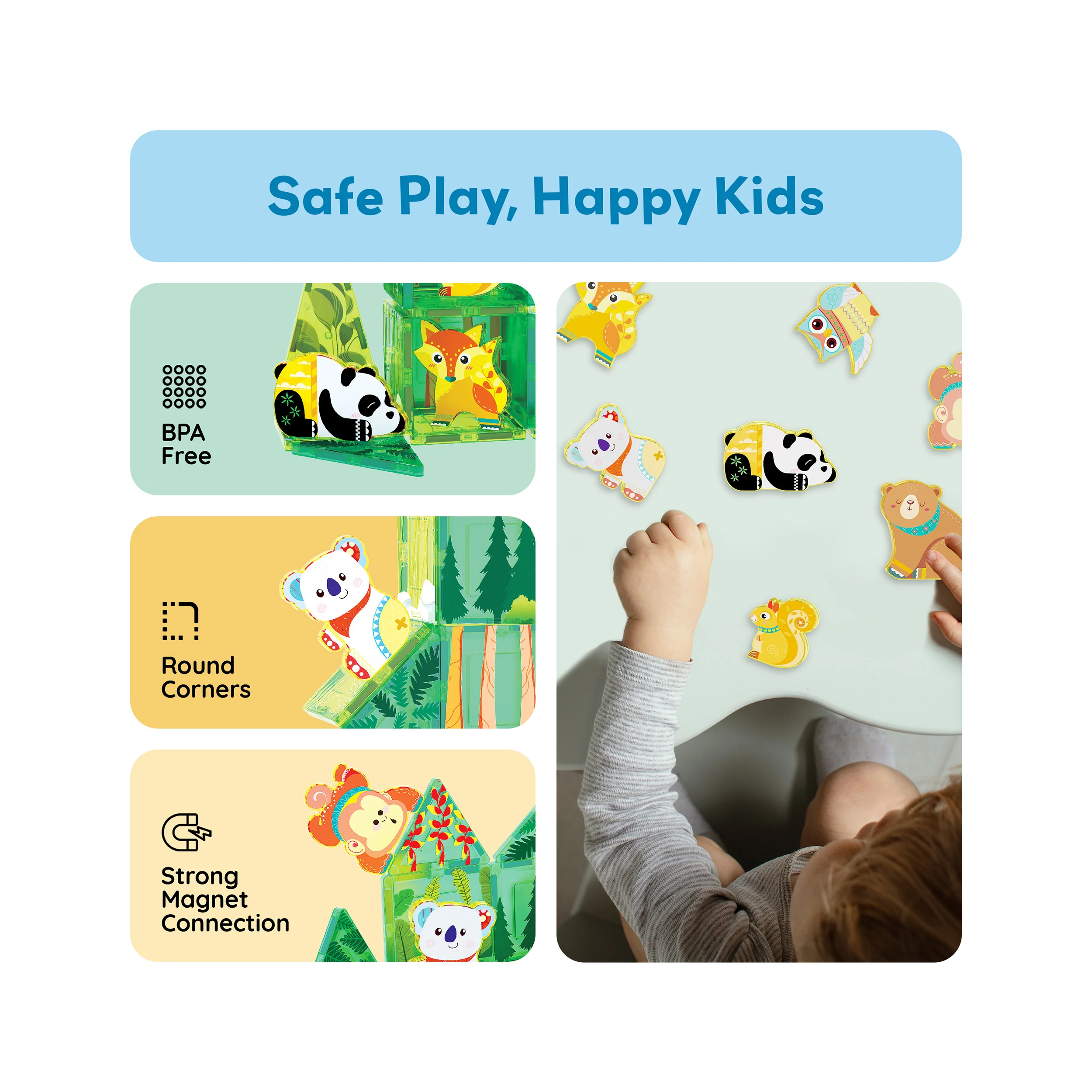 PicassoTiles Magnet Tile Building Blocks 8 Forest Animal Action Figures - Image 6