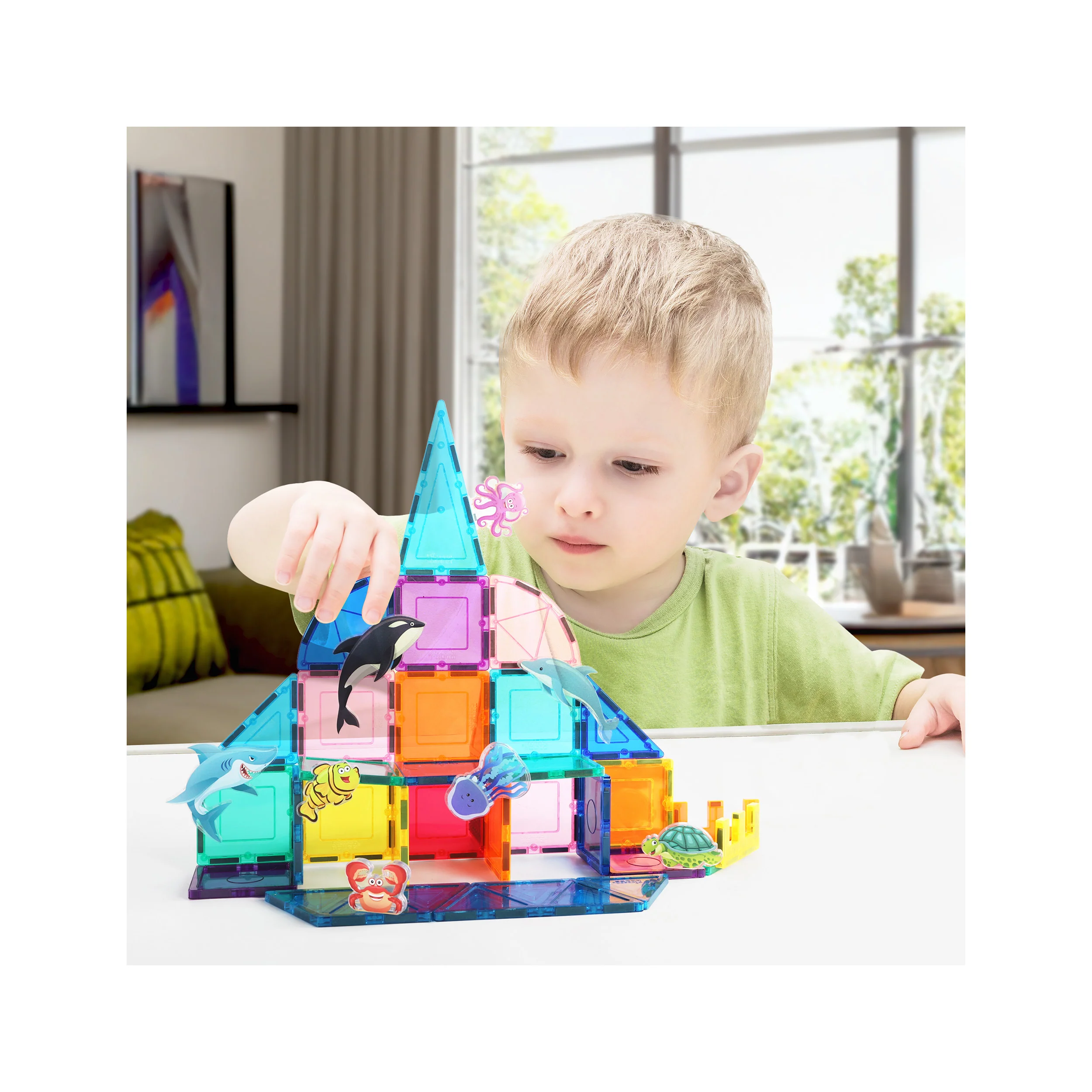 PicassoTiles Magnet Tile Building Blocks 8 Marine Animal Action Figures - Image 2