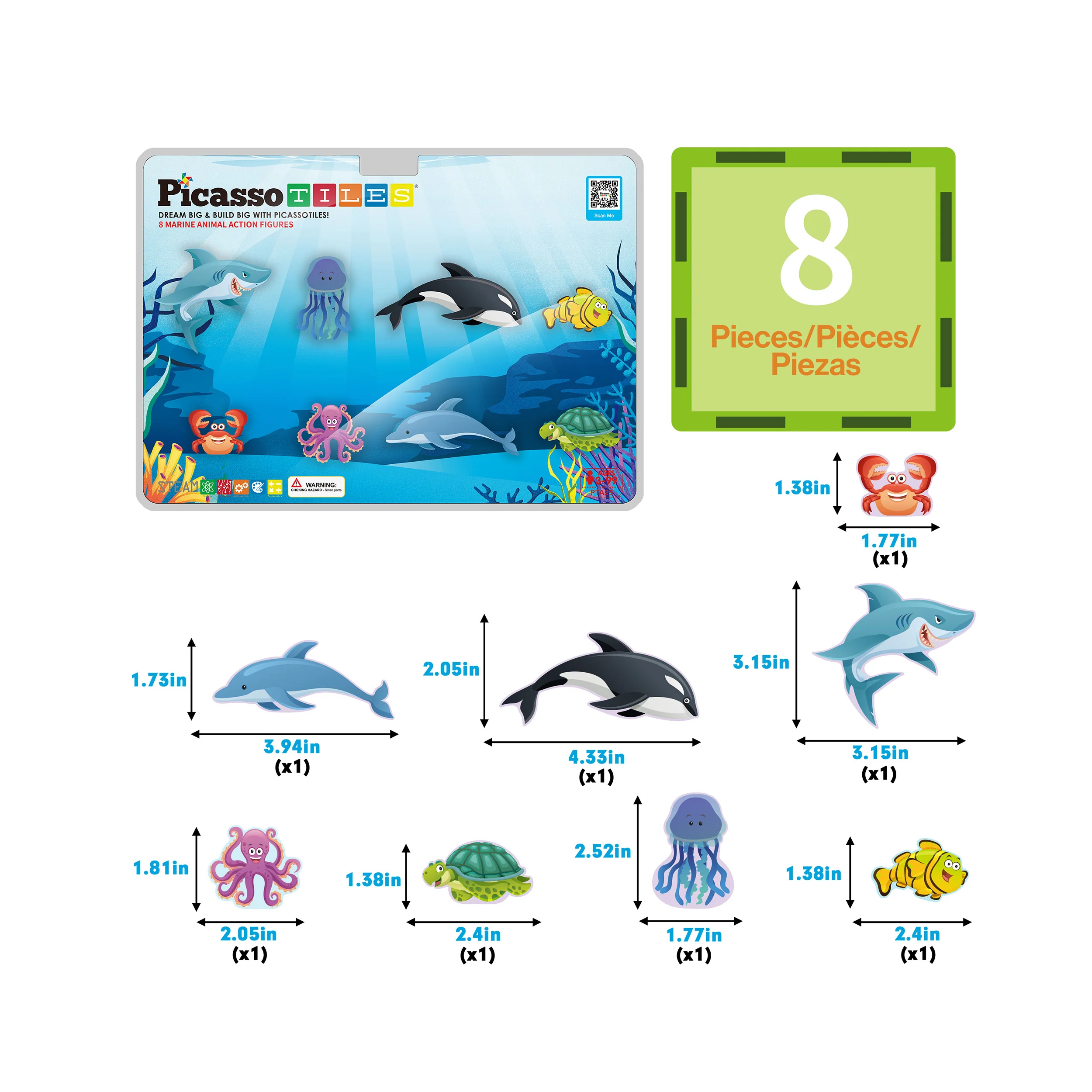 PicassoTiles Magnet Tile Building Blocks 8 Marine Animal Action Figures - Image 3