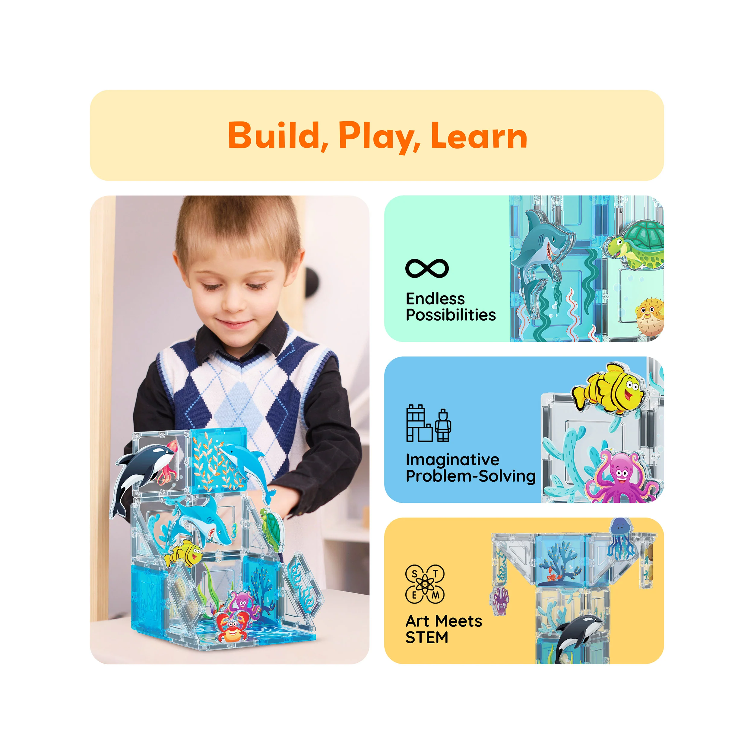 PicassoTiles Magnet Tile Building Blocks 8 Marine Animal Action Figures - Image 4