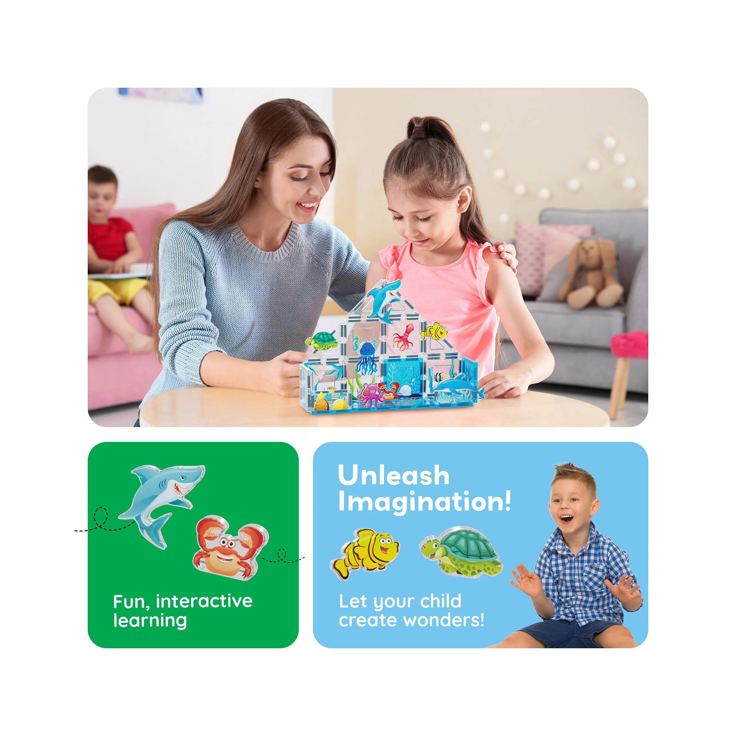 PicassoTiles Magnet Tile Building Blocks 8 Marine Animal Action Figures - Image 5