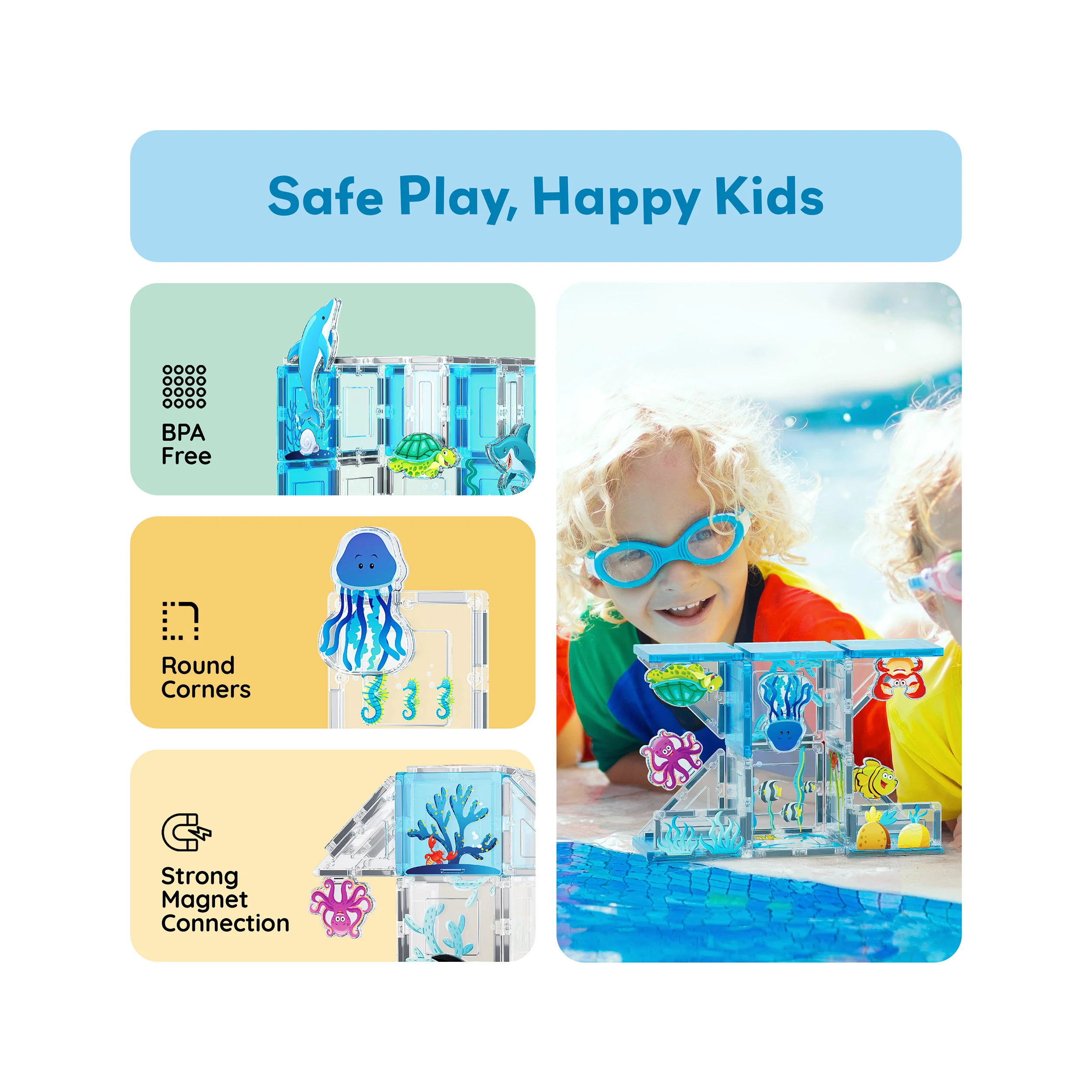 PicassoTiles Magnet Tile Building Blocks 8 Marine Animal Action Figures - Image 6