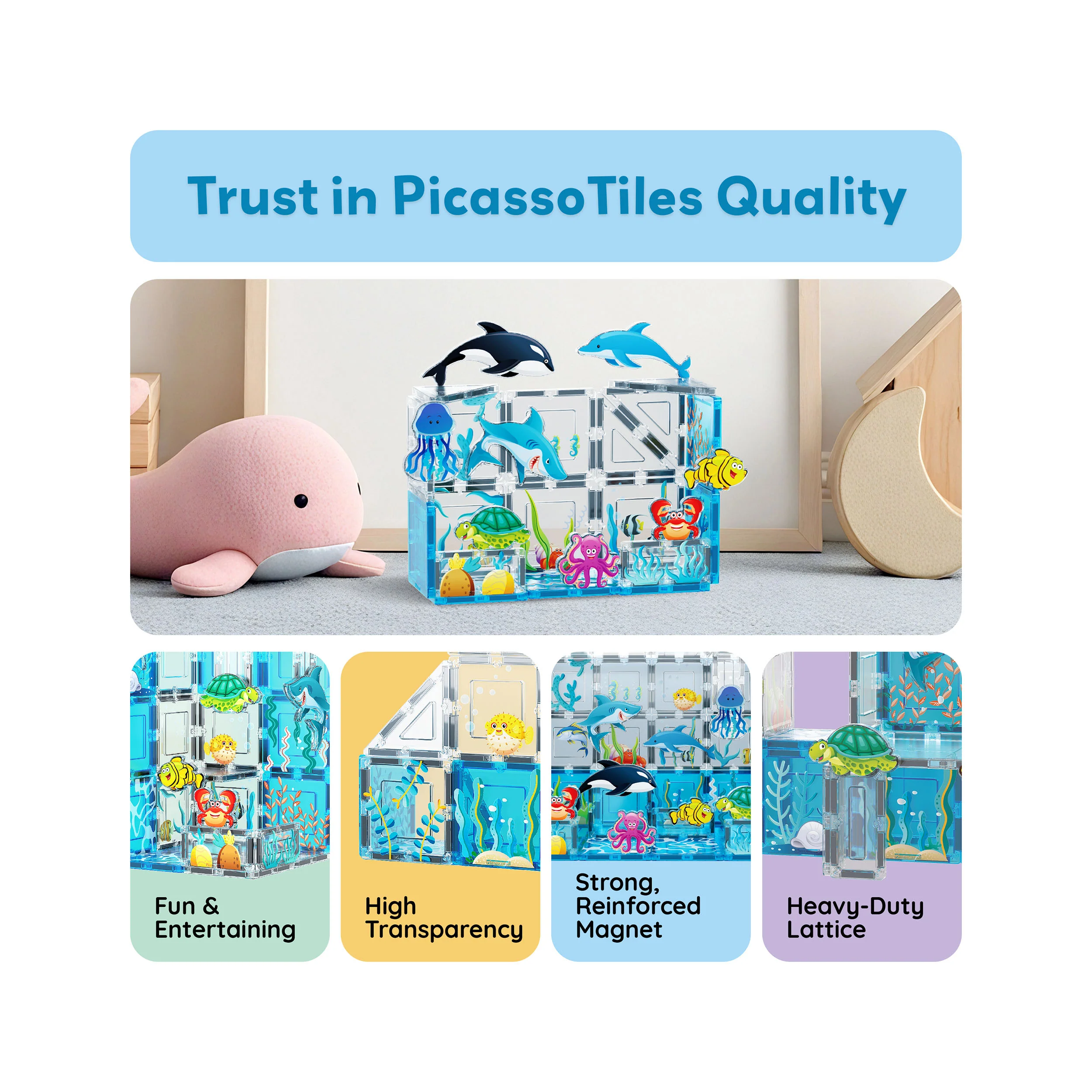 PicassoTiles Magnet Tile Building Blocks 8 Marine Animal Action Figures - Image 8