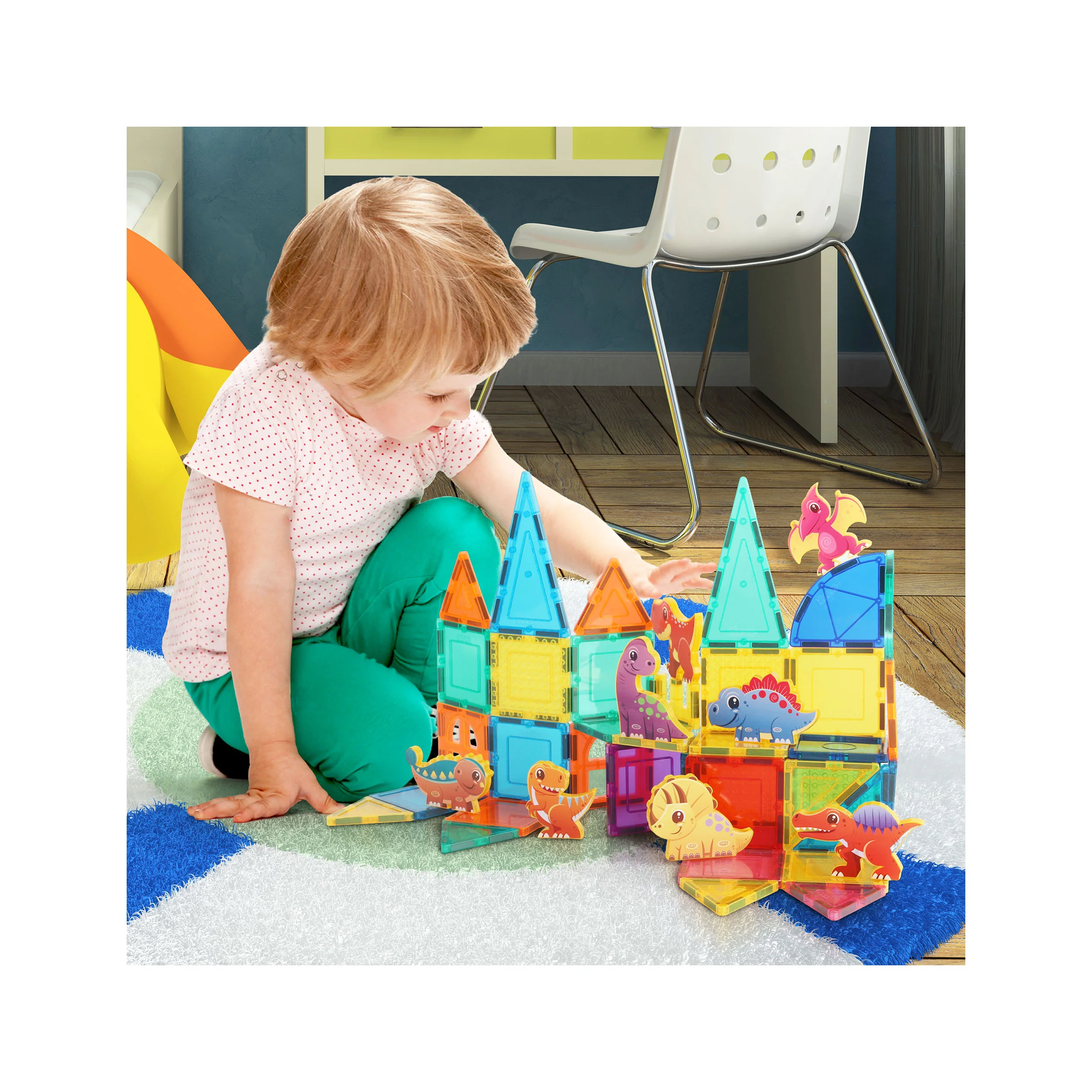 PicassoTiles Magnet Tiles Building Blocks 8 Dinosaur  Action Figures - Image 2