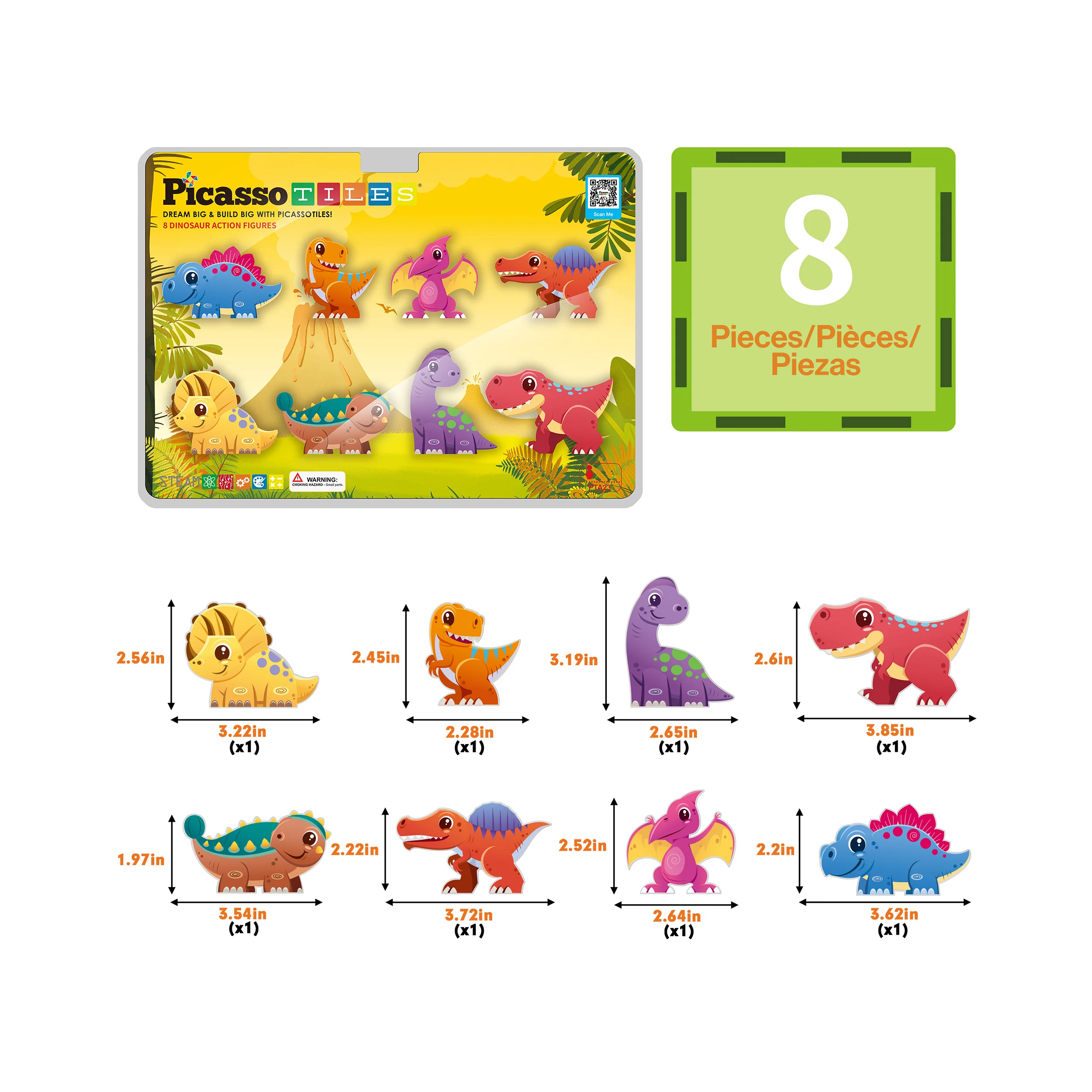 PicassoTiles Magnet Tiles Building Blocks 8 Dinosaur  Action Figures - Image 3