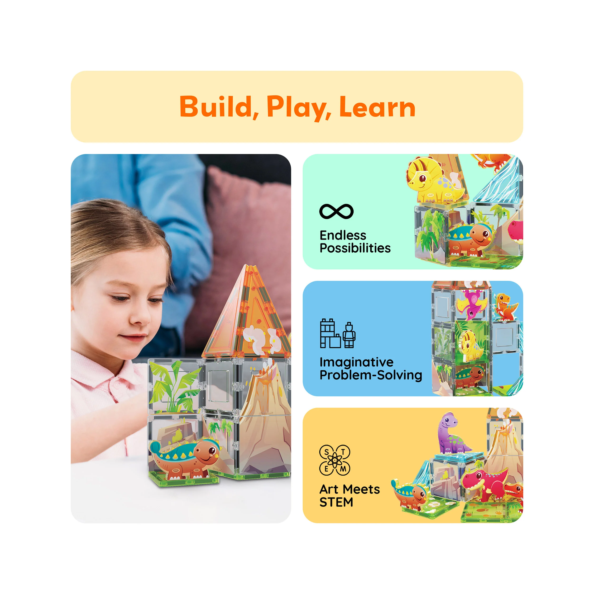 PicassoTiles Magnet Tiles Building Blocks 8 Dinosaur  Action Figures - Image 4
