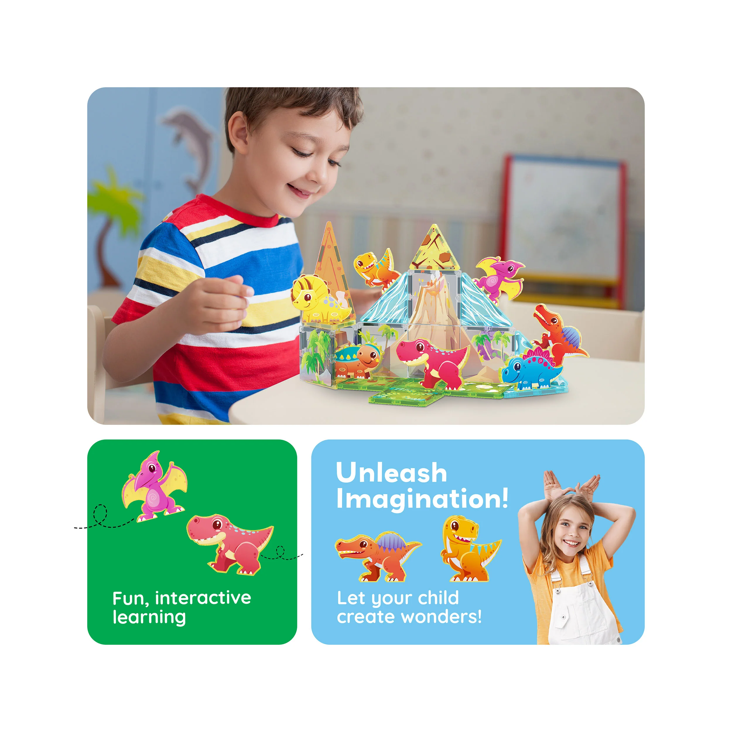 PicassoTiles Magnet Tiles Building Blocks 8 Dinosaur  Action Figures - Image 5