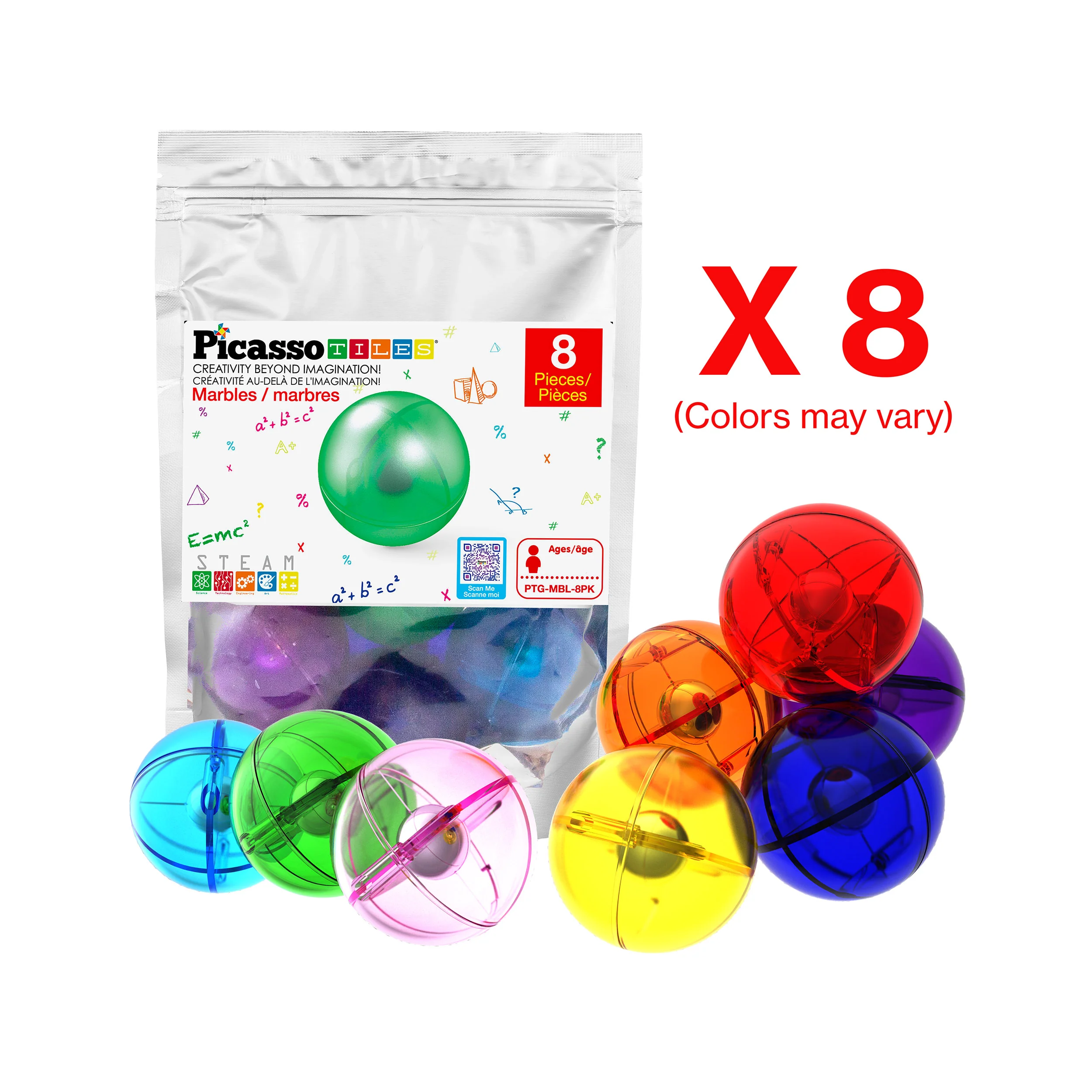 PicassoTiles Marbles for Marble Run Replacement Set (8 Pieces) - Image 3