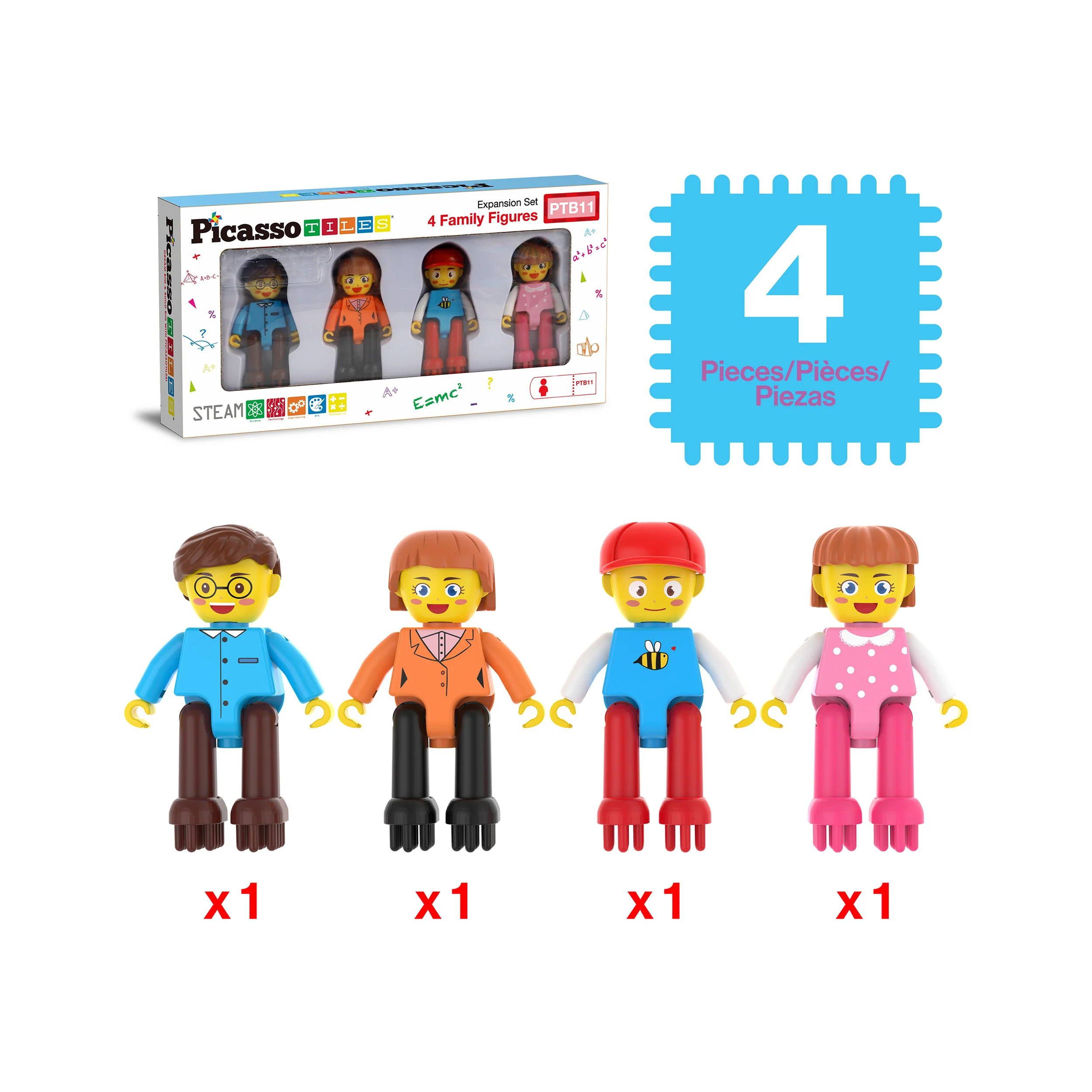 PicassoTiles BrickLock 4 Piece Family Character People Figure Building Set - Image 3