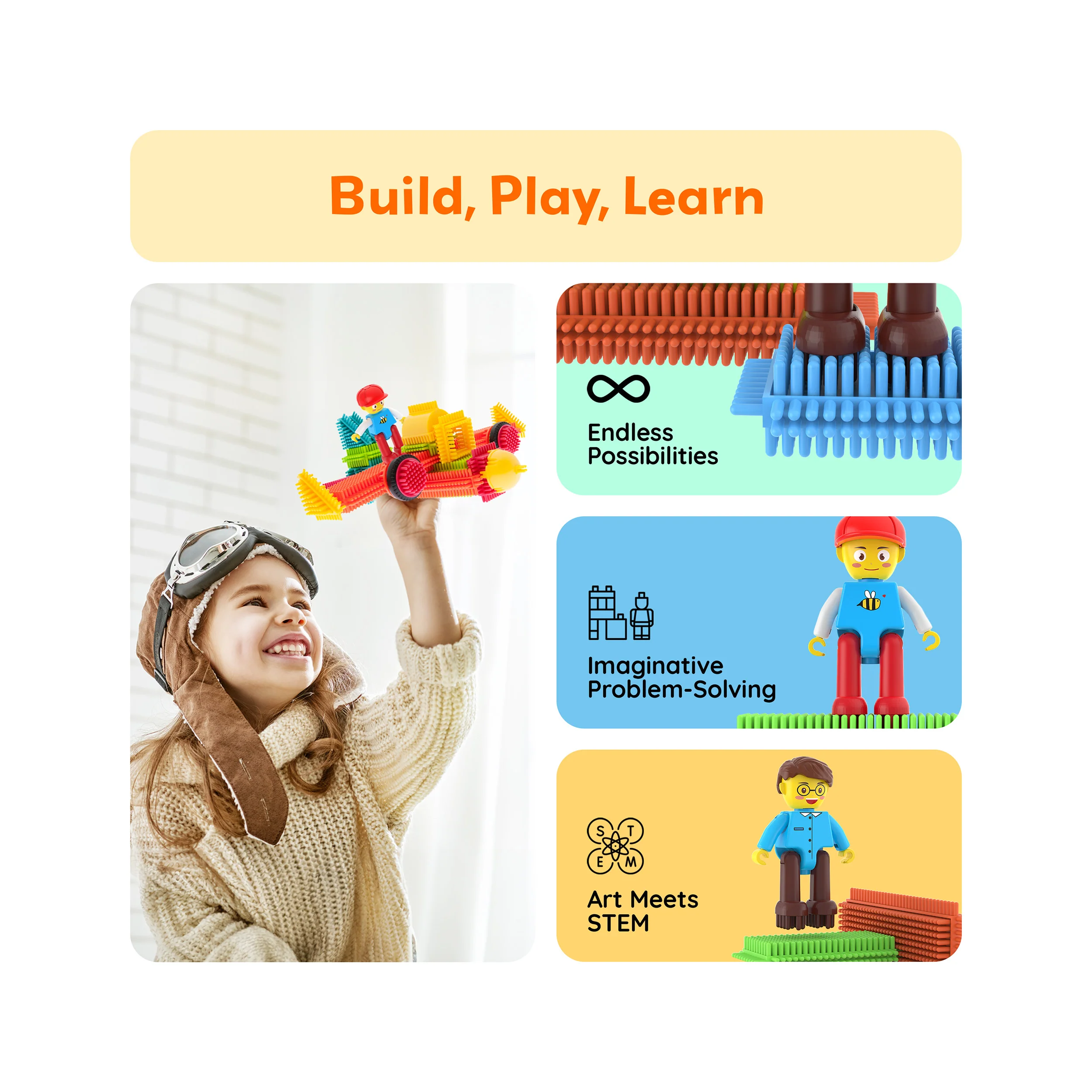 PicassoTiles BrickLock 4 Piece Family Character People Figure Building Set - Image 4