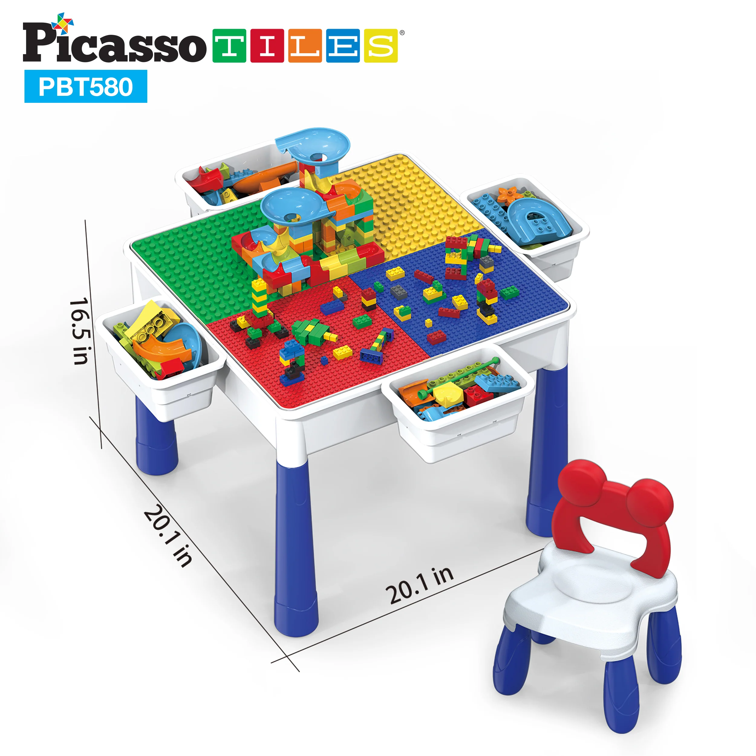 PicassoTiles Activity Center Table and Chair w/ Bricks and Marble Run Kit - Image 10