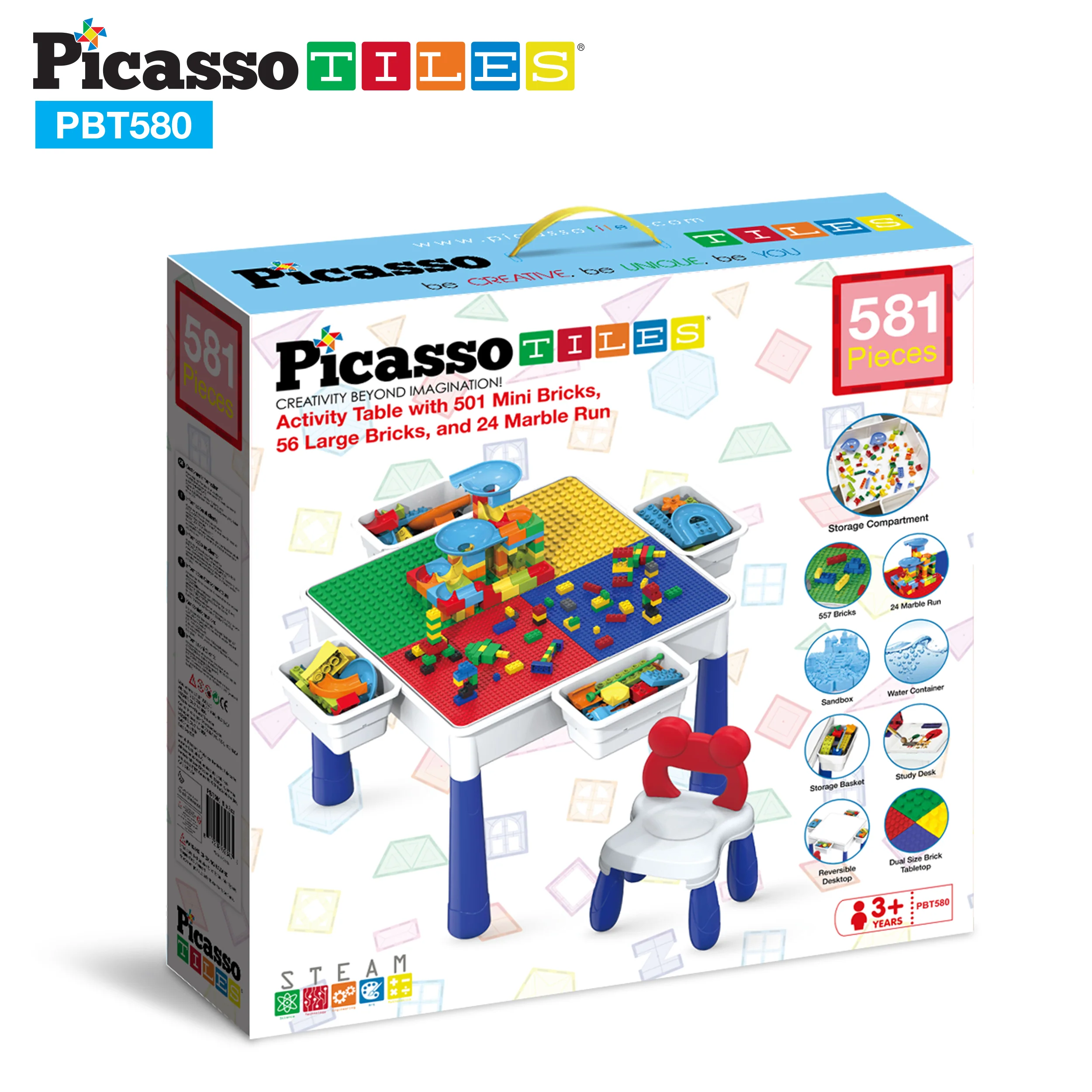 PicassoTiles Activity Center Table and Chair w/ Bricks and Marble Run Kit - Image 11