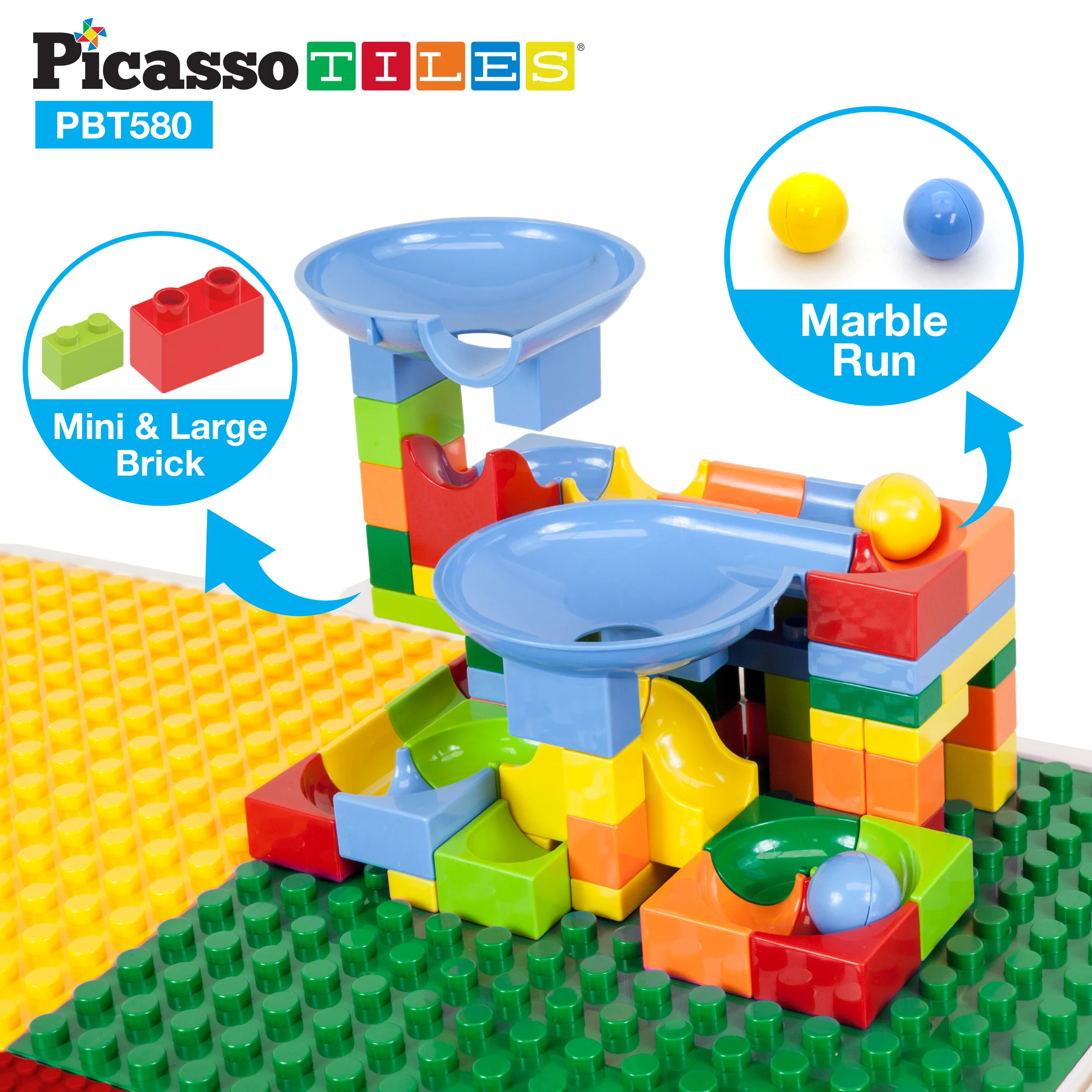 PicassoTiles Activity Center Table and Chair w/ Bricks and Marble Run Kit - Image 3