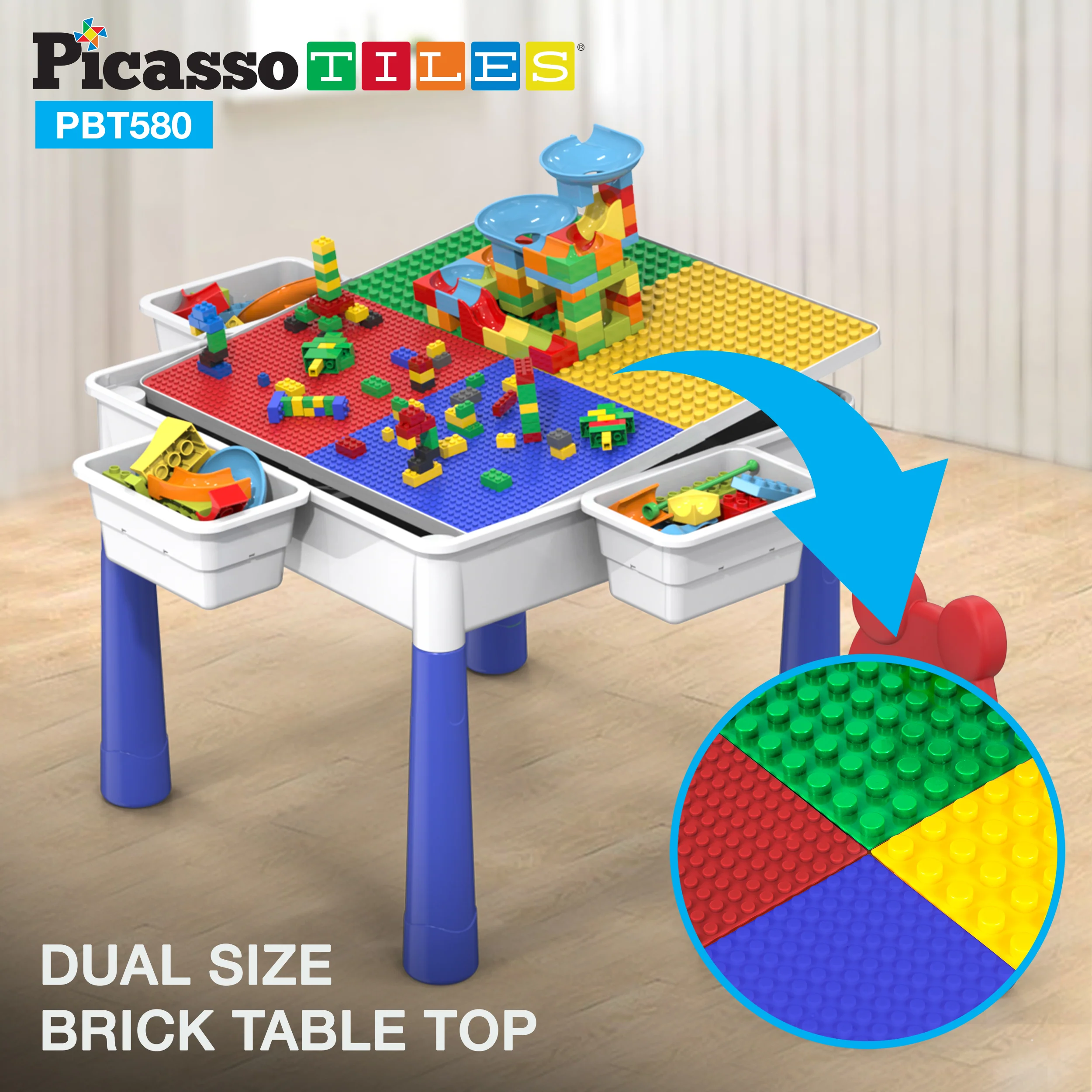PicassoTiles Activity Center Table and Chair w/ Bricks and Marble Run Kit - Image 4