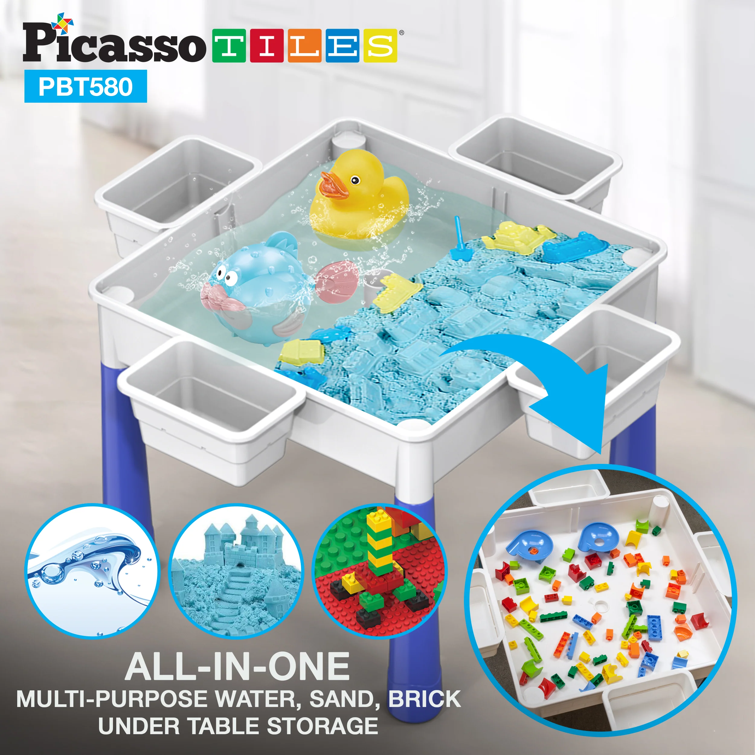 PicassoTiles Activity Center Table and Chair w/ Bricks and Marble Run Kit - Image 6