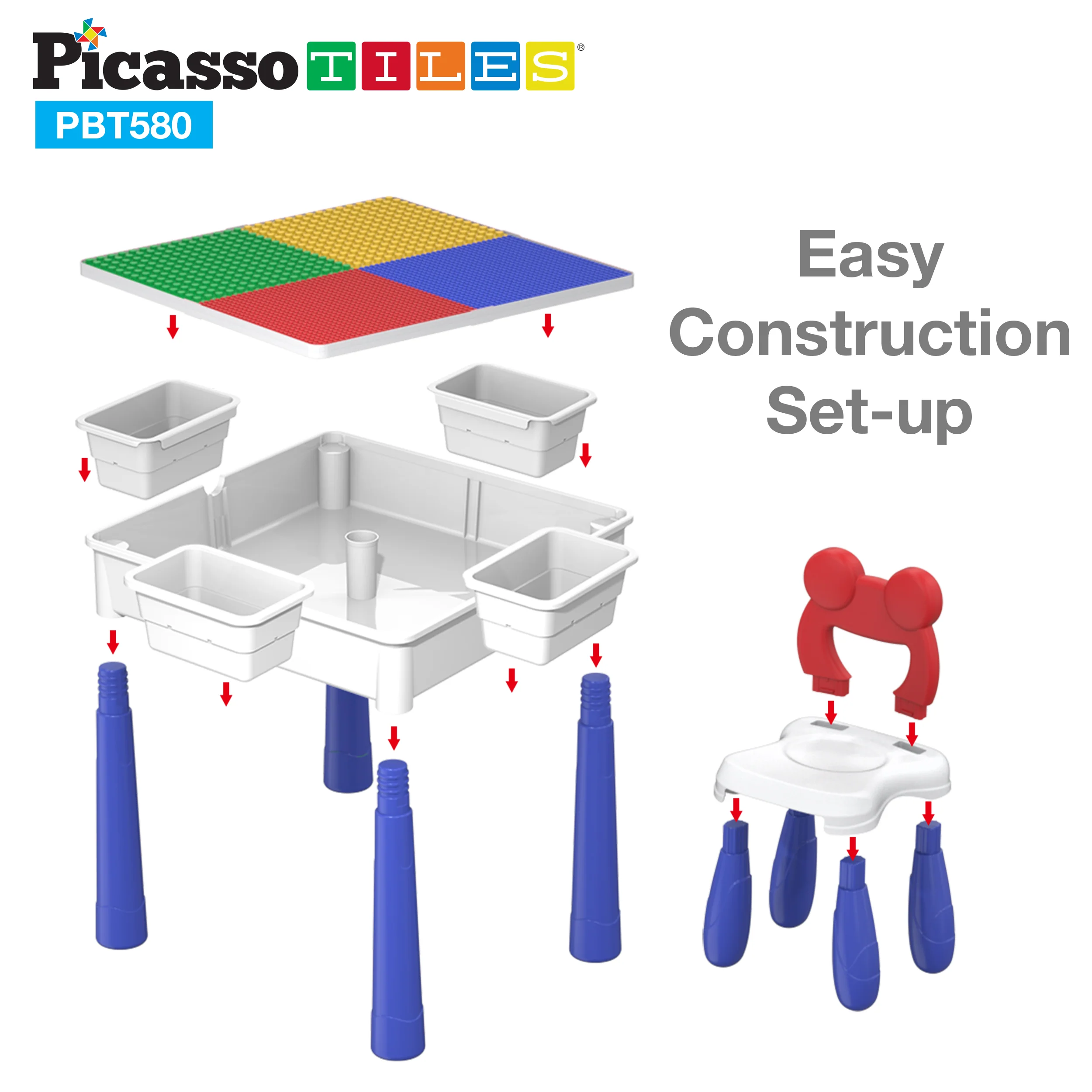 PicassoTiles Activity Center Table and Chair w/ Bricks and Marble Run Kit - Image 8