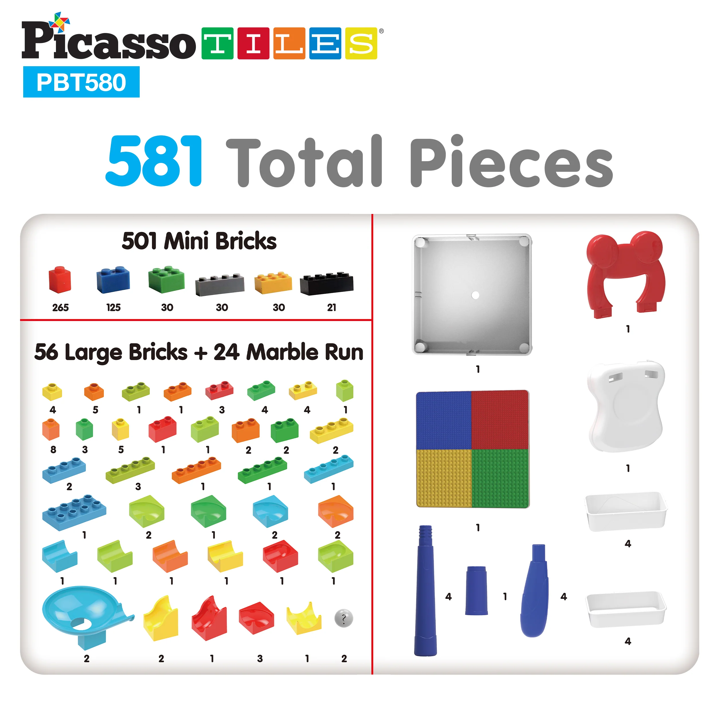 PicassoTiles Activity Center Table and Chair w/ Bricks and Marble Run Kit - Image 9