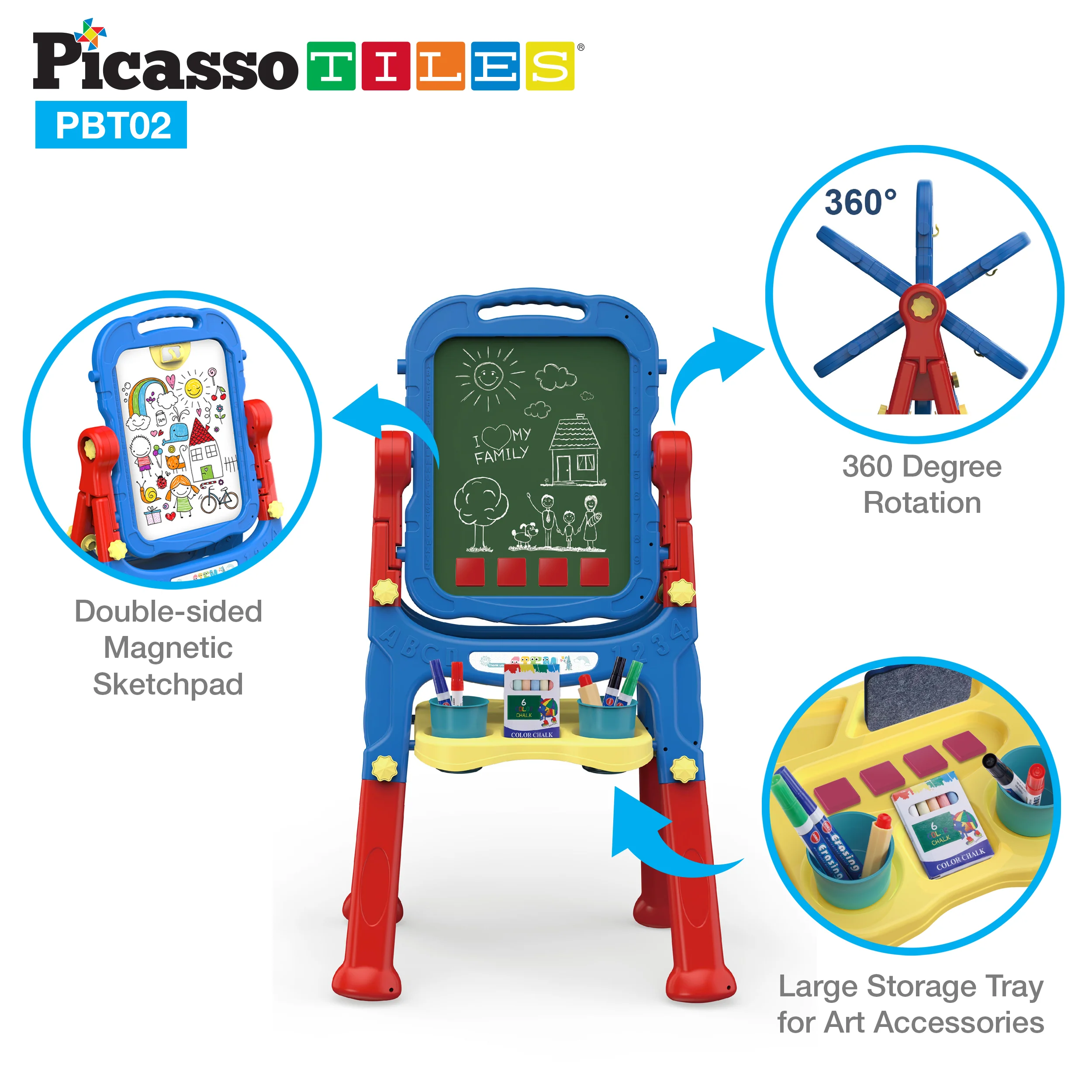 PicassoTiles 2-in-1 Easel Art Drawing Board with Accessories - Image 5