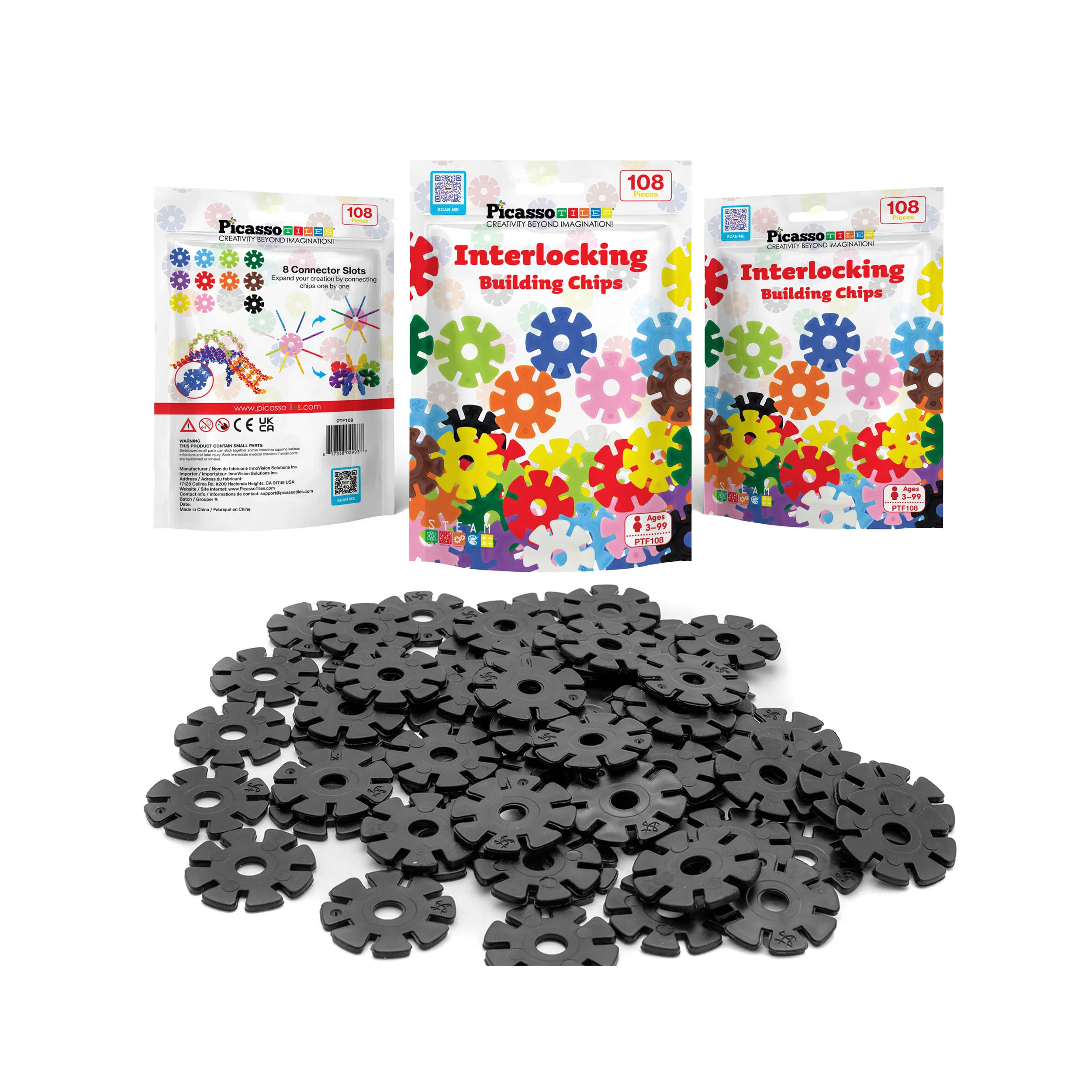 PicassoTiles Building Chip Interlocking Disc Construction Blocks in Color Black - Image 7