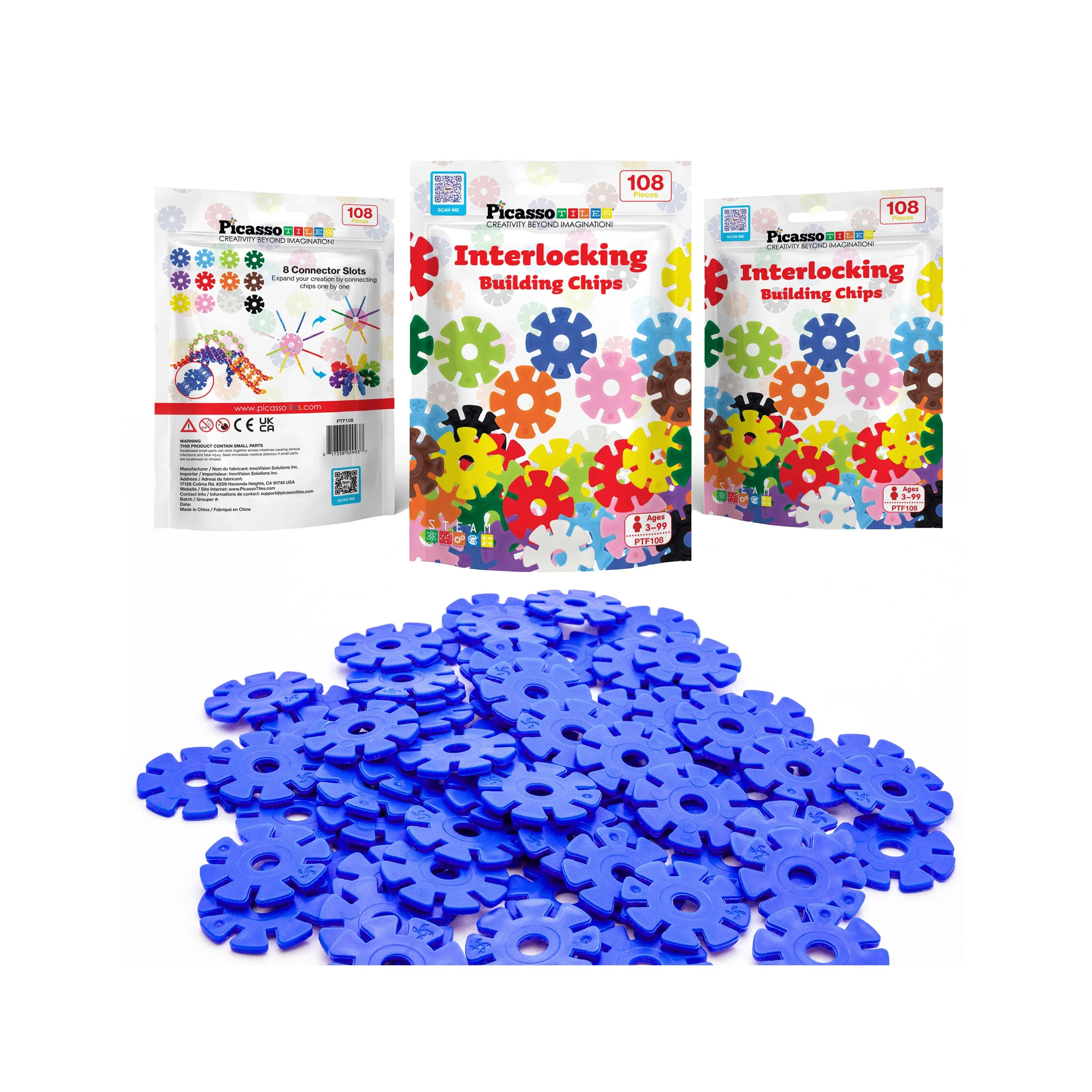 PicassoTiles Building Chip Interlocking Disc Construction Blocks in Color Blue - Image 7