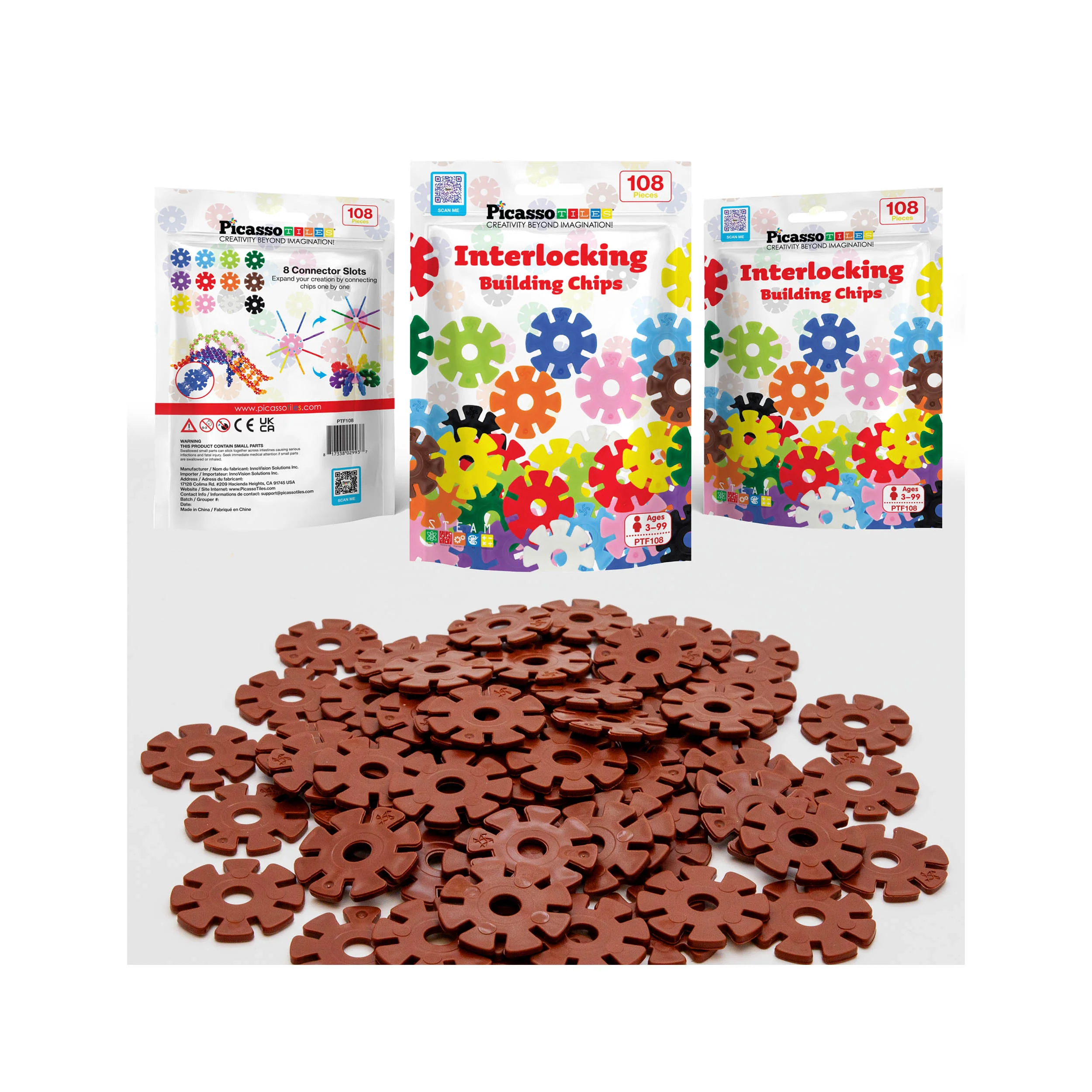 PicassoTiles Building Chip Interlocking Disc Construction Blocks in Color Brown - Image 7