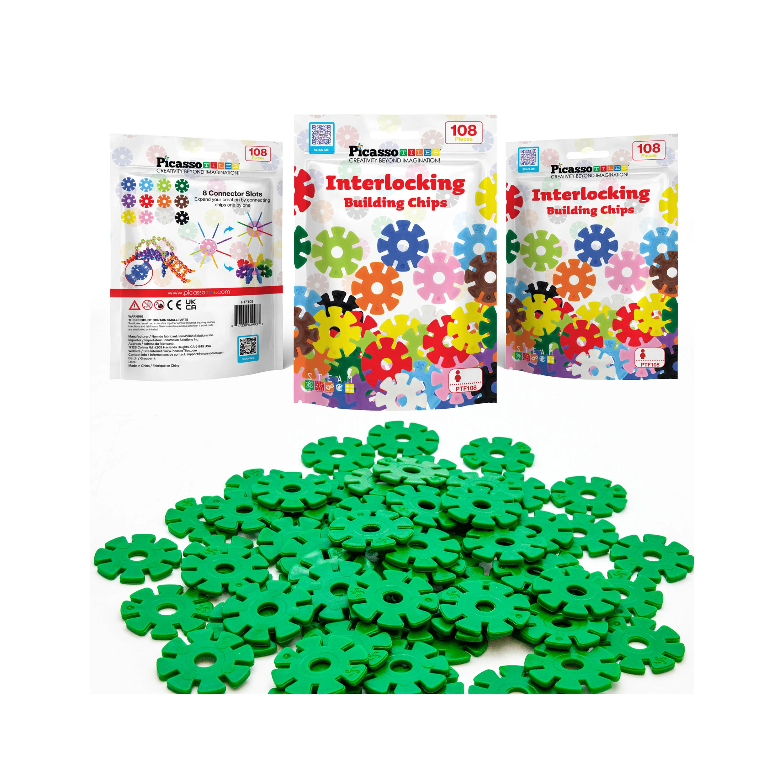 PicassoTiles Building Chip Interlocking Disc Construction Blocks in Color Green - Image 7