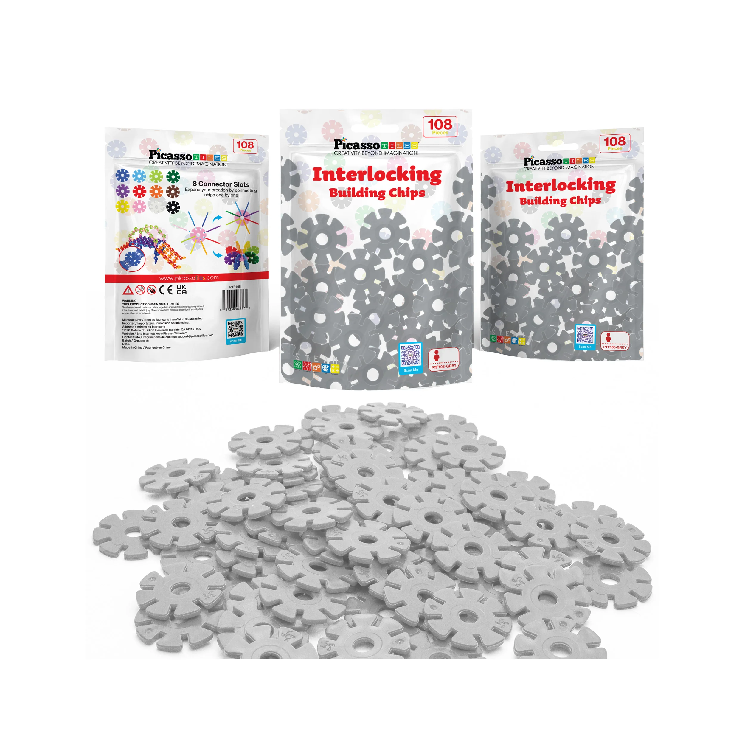 PicassoTiles Building Chip Interlocking Disc Construction Blocks in Color Grey - Image 7
