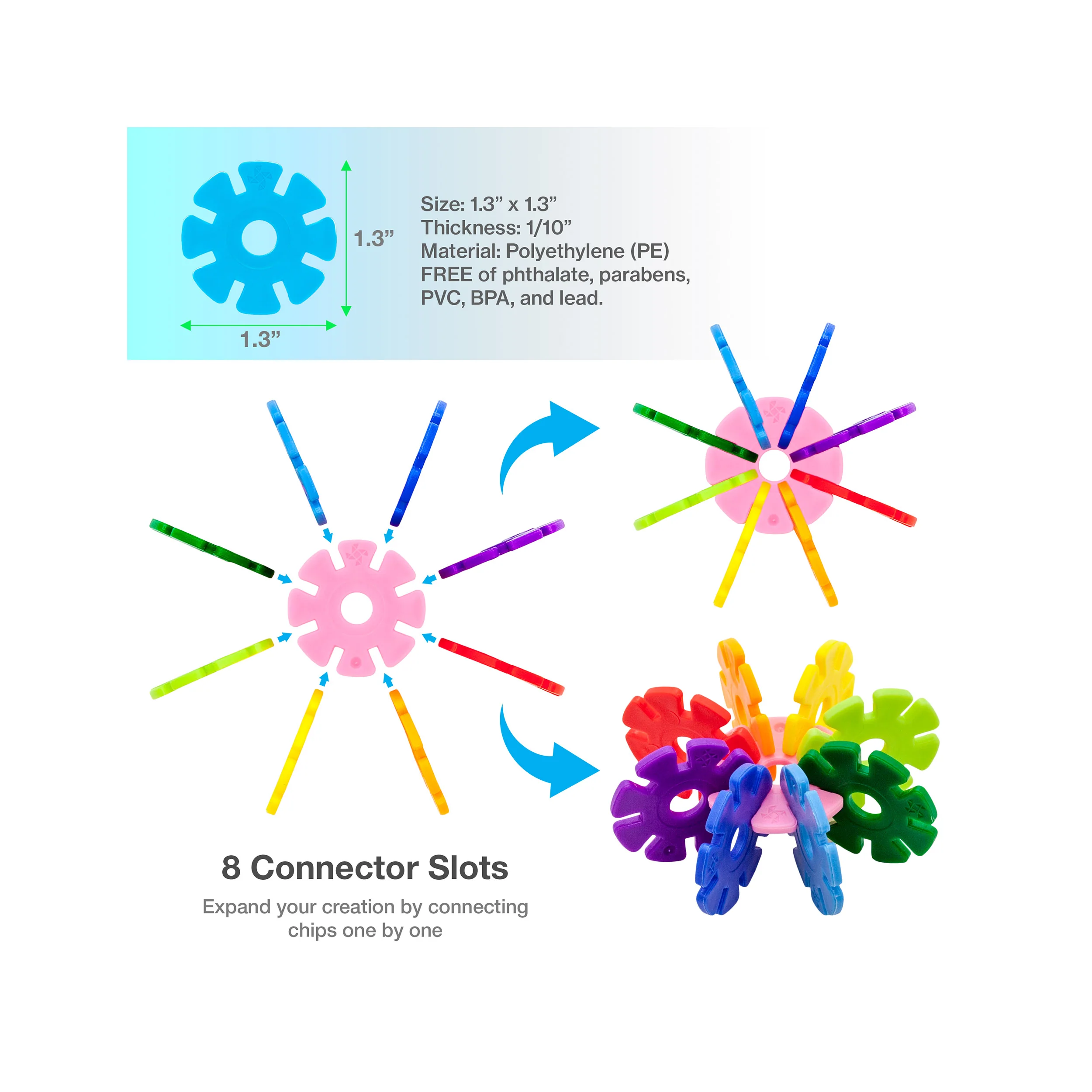 PicassoTiles Building Chip Interlocking Disc Construction Blocks in Color Light Blue - Image 4