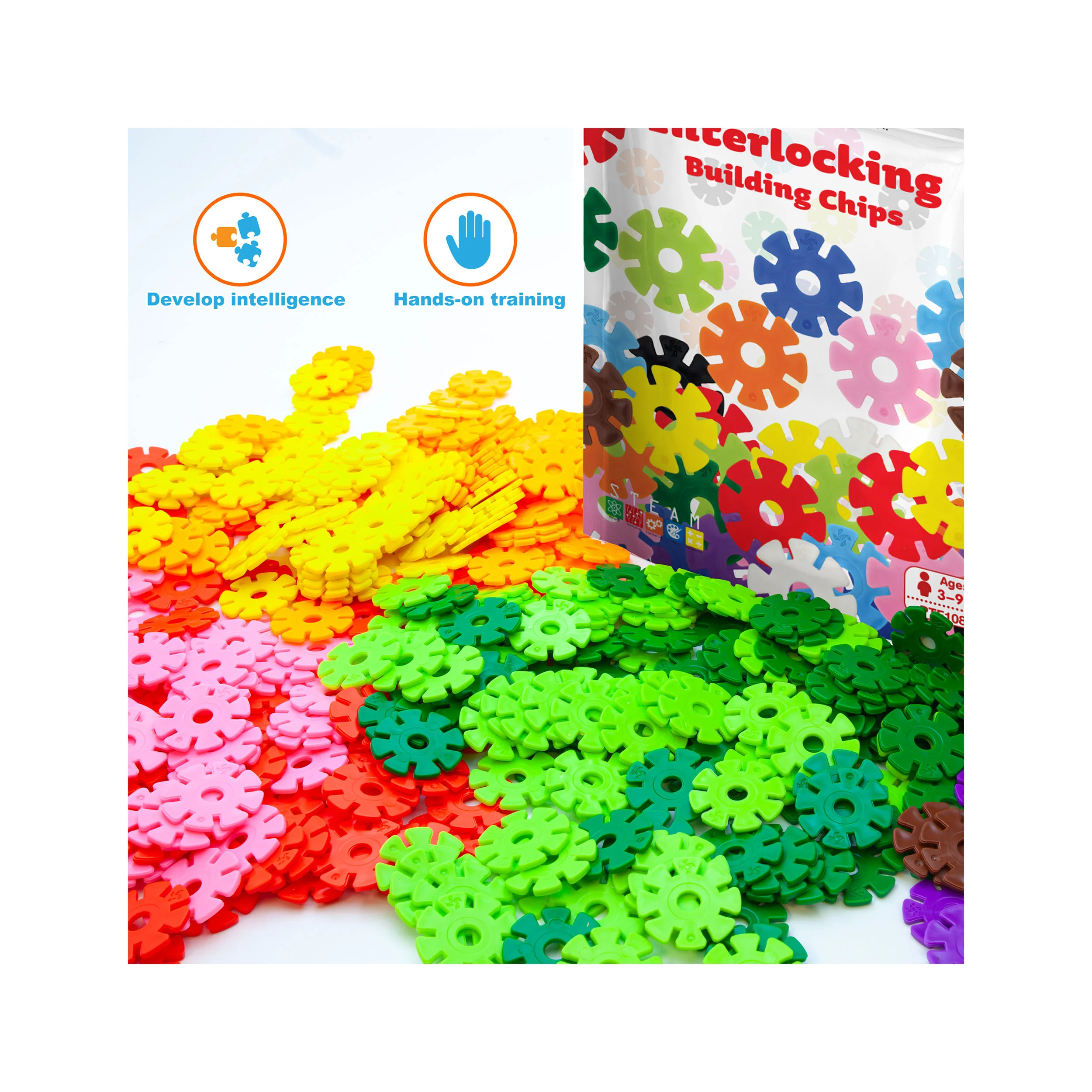 PicassoTiles Building Chip Interlocking Disc Construction Blocks in Color Light Blue - Image 5