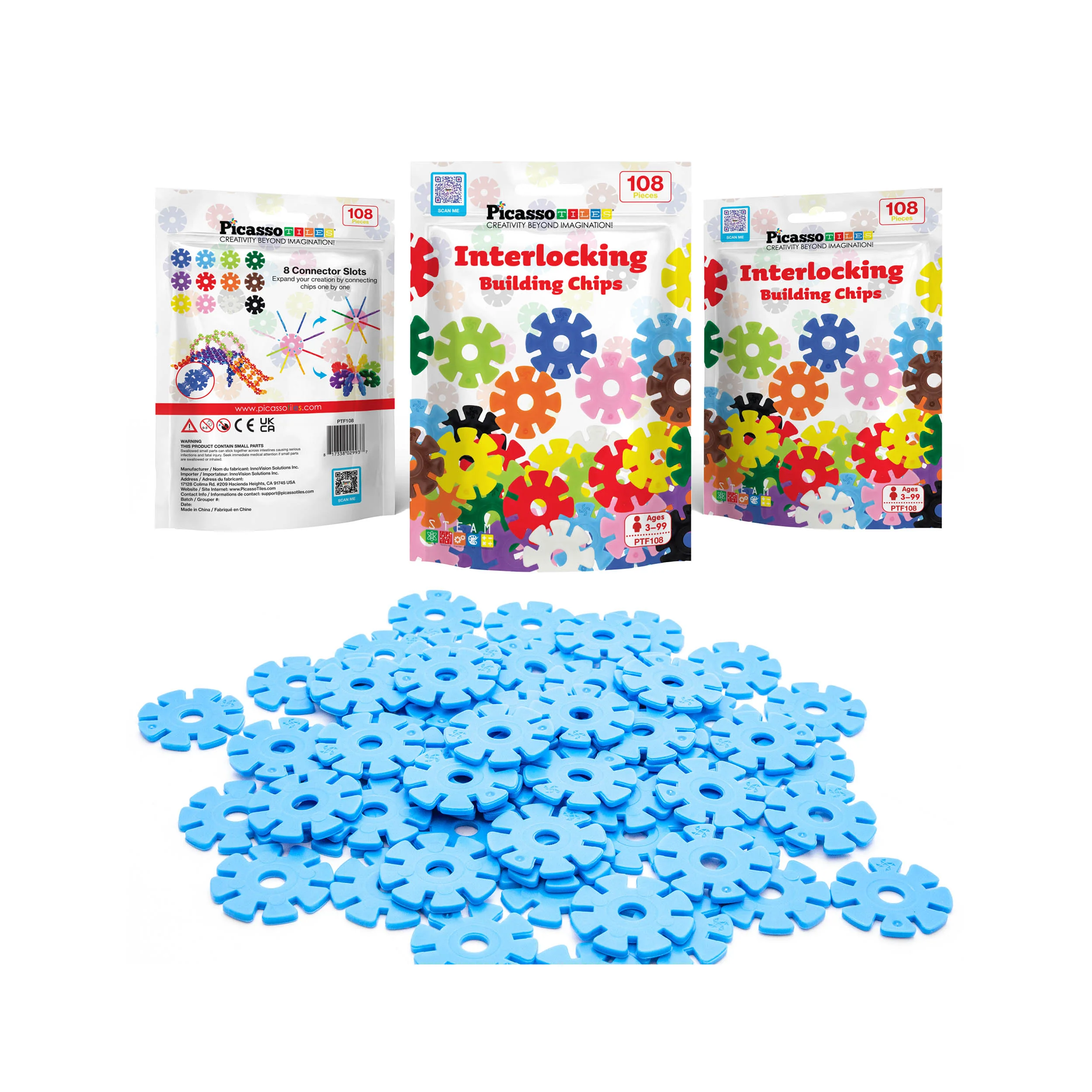 PicassoTiles Building Chip Interlocking Disc Construction Blocks in Color Light Blue - Image 7