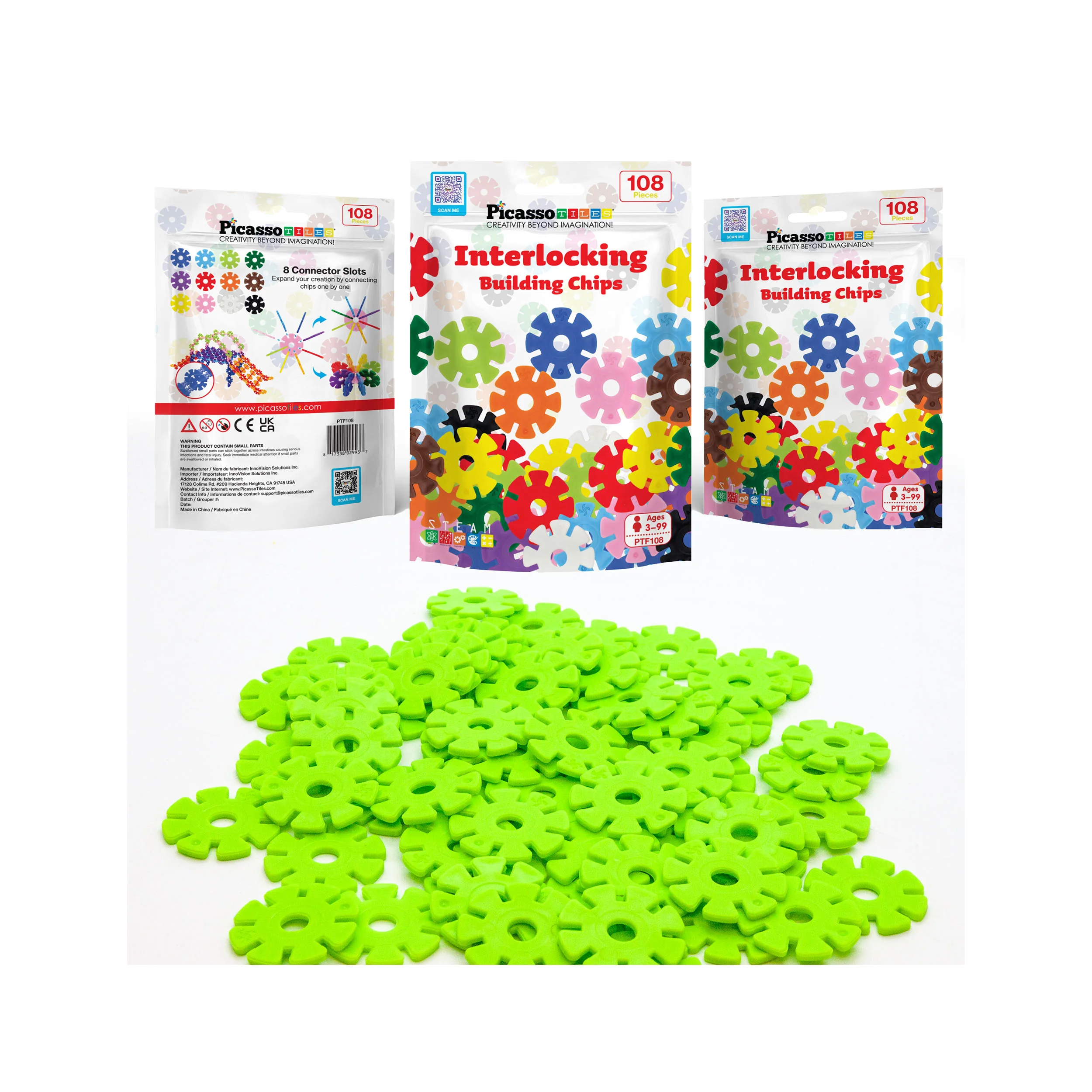 PicassoTiles Building Chip Interlocking Disc Construction Blocks in Color Light Green - Image 7