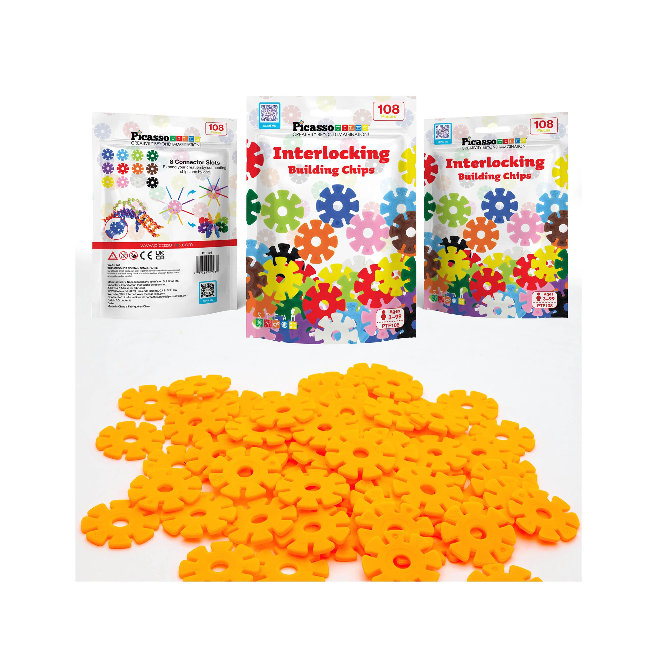PicassoTiles Building Chip Interlocking Disc Construction Blocks in Color Orange - Image 7