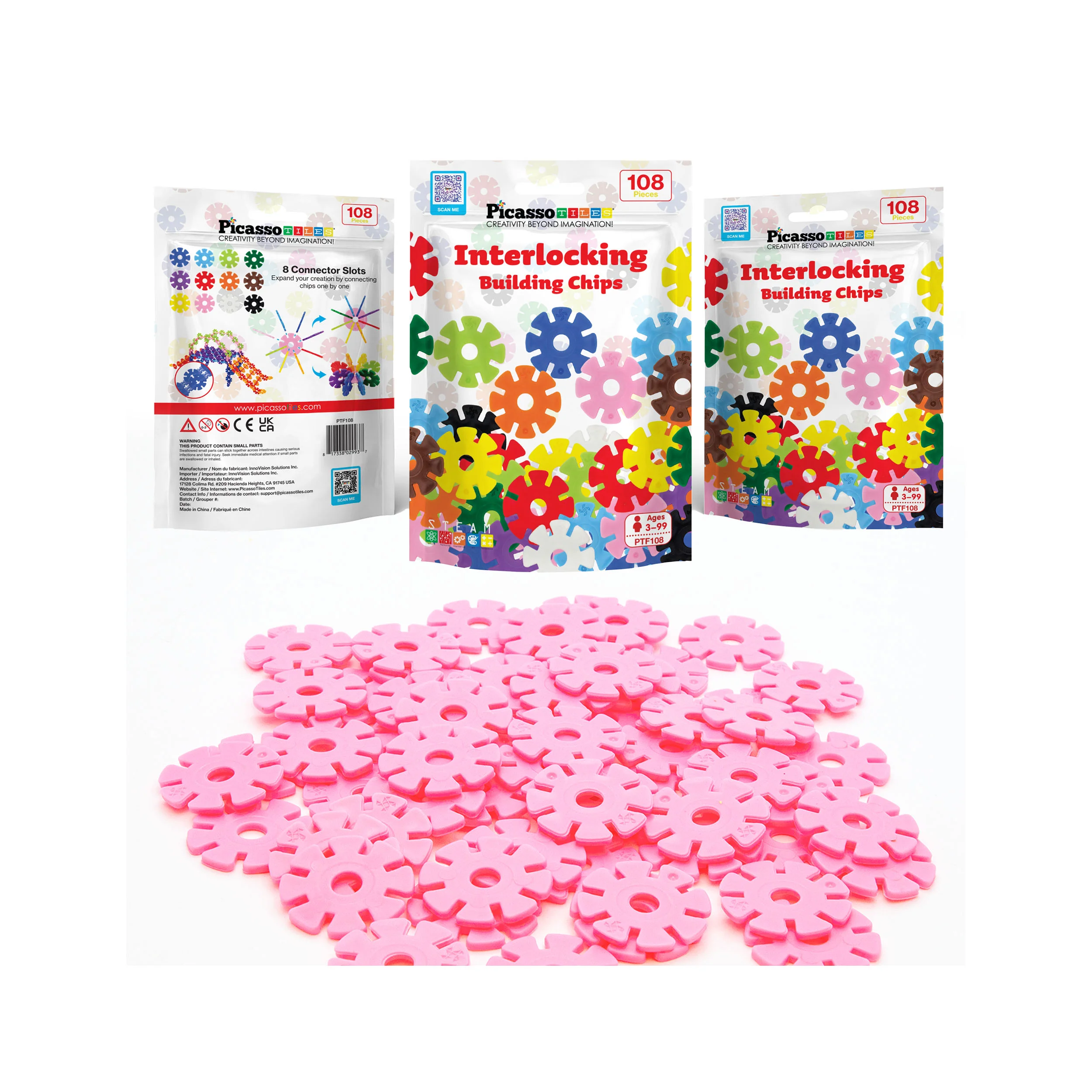 PicassoTiles Building Chip Interlocking Disc Construction Blocks in Color Pink - Image 7
