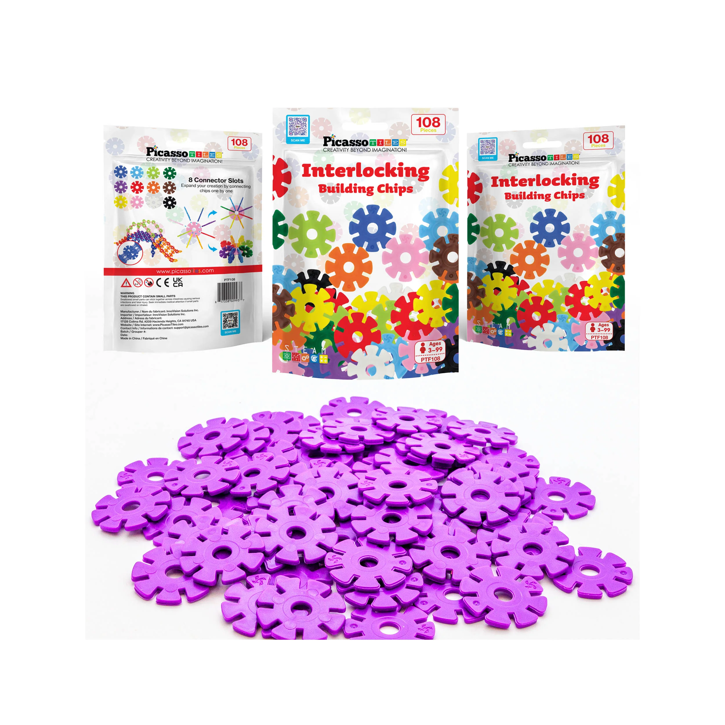 PicassoTiles Building Chip Interlocking Disc Construction Blocks in Color Purple - Image 7