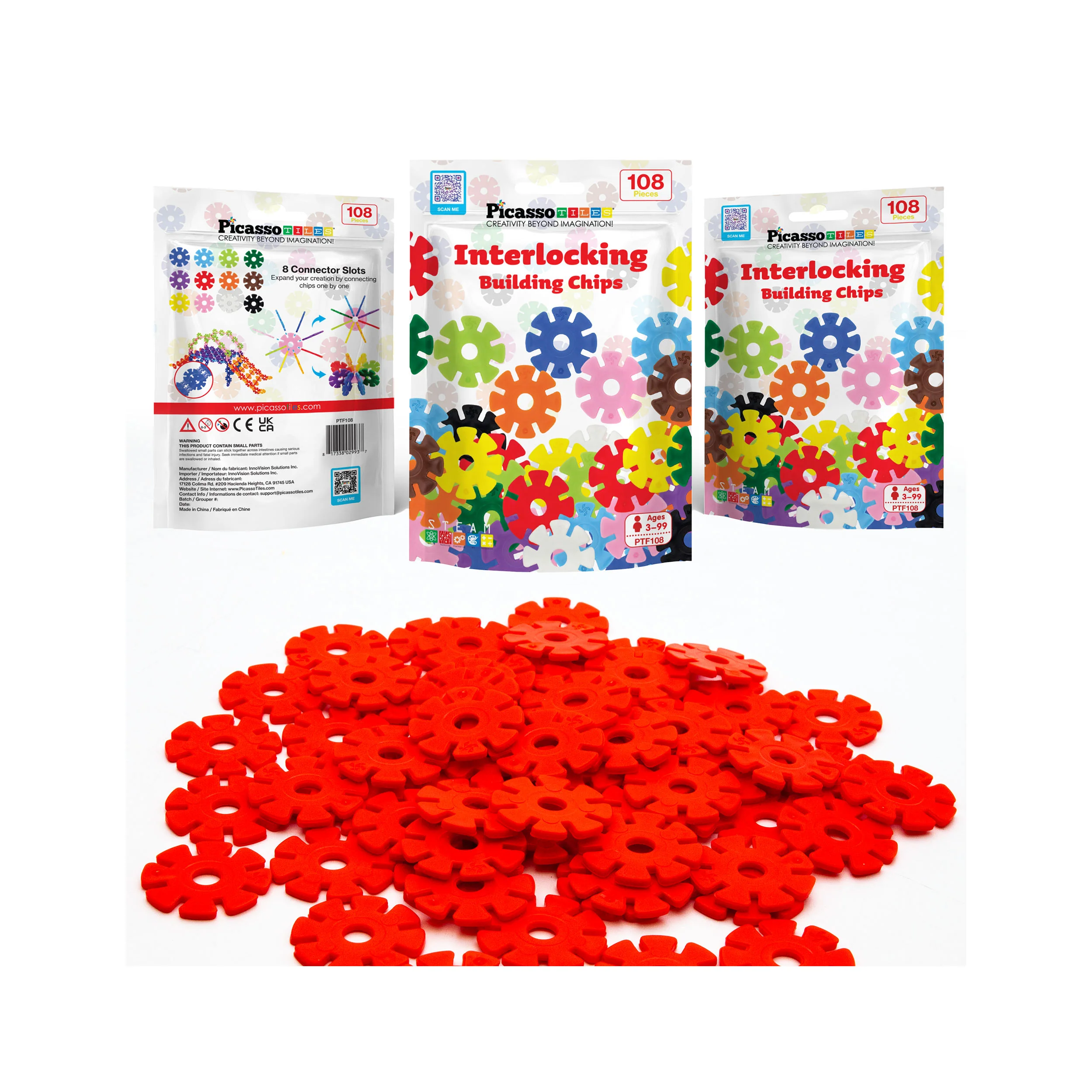 PicassoTiles Building Chip Interlocking Disc Construction Blocks in Color Red - Image 7