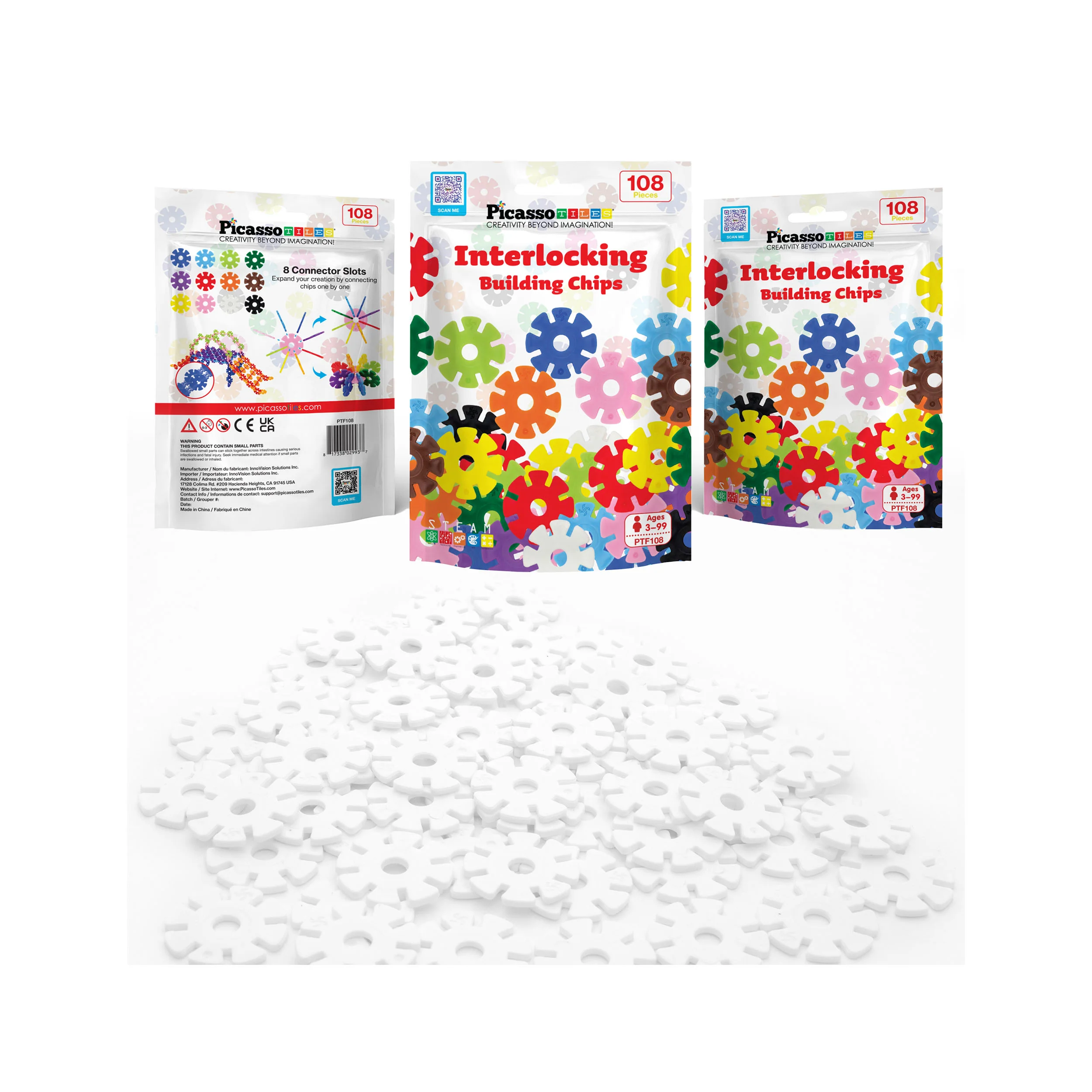 PicassoTiles Building Chip Interlocking Disc Construction Blocks in Color White - Image 7