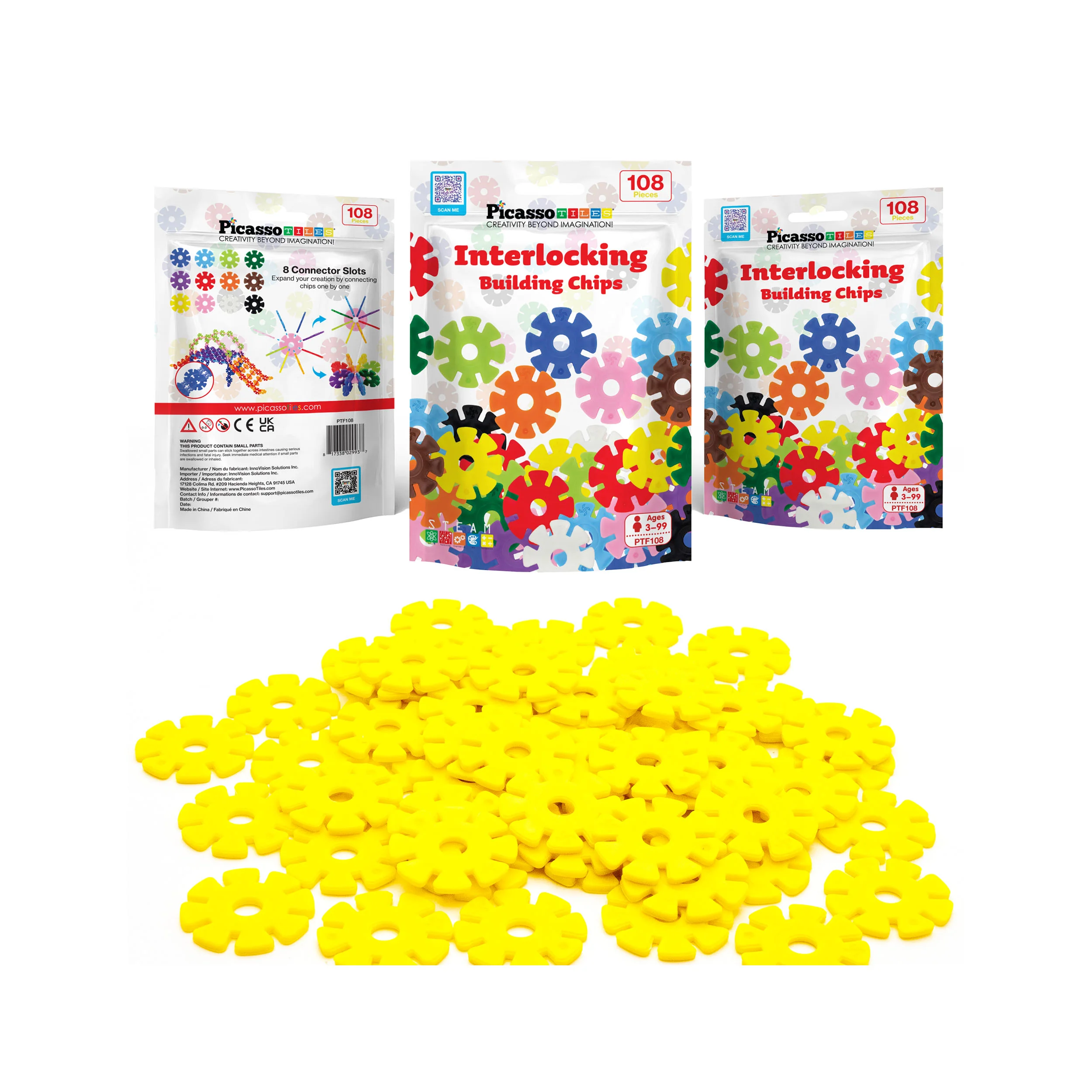 PicassoTiles Building Chip Interlocking Disc Construction Blocks in Color Yellow - Image 7
