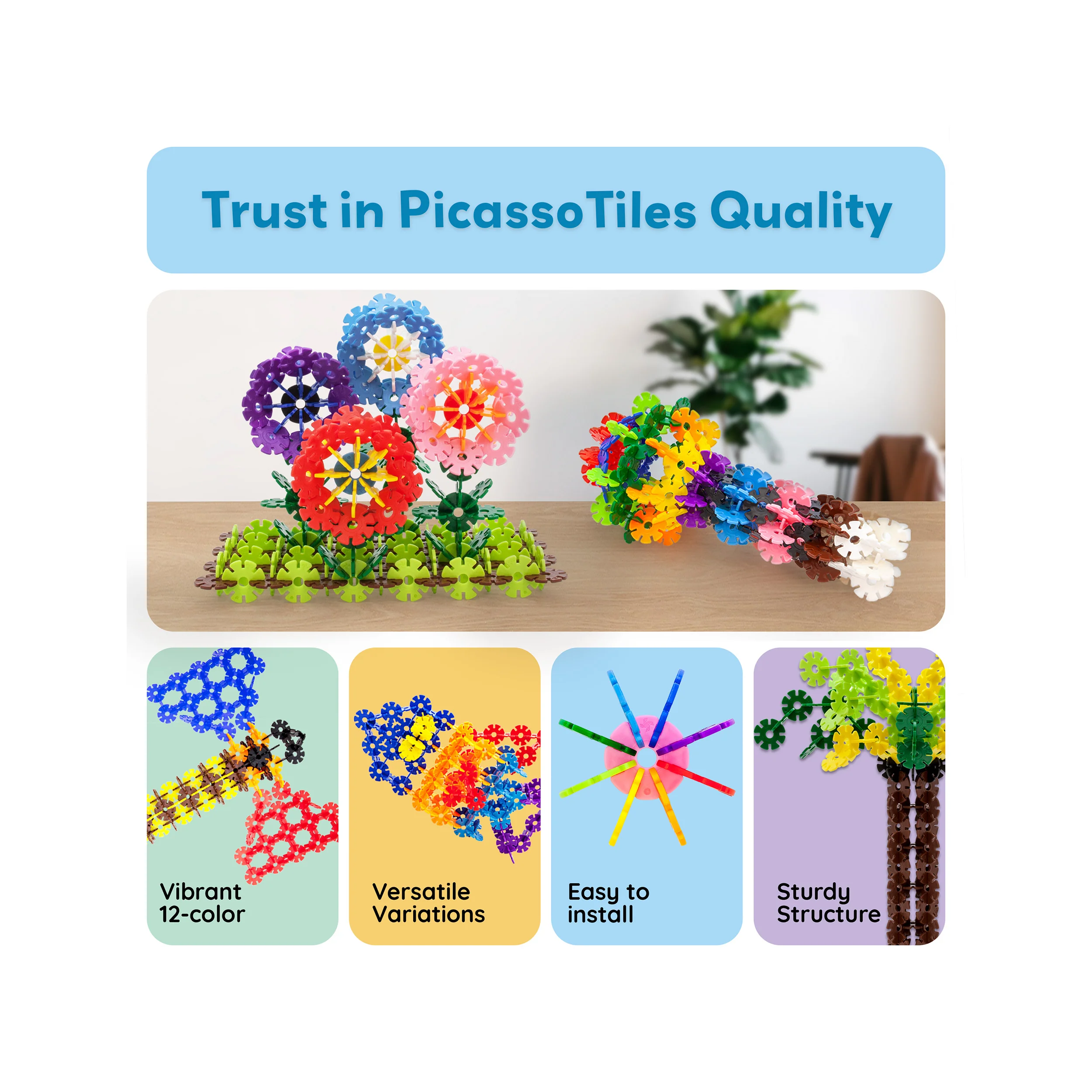 PicassoTiles 108pc Interlocking Disc Building Chips 12 Colors - Image 8