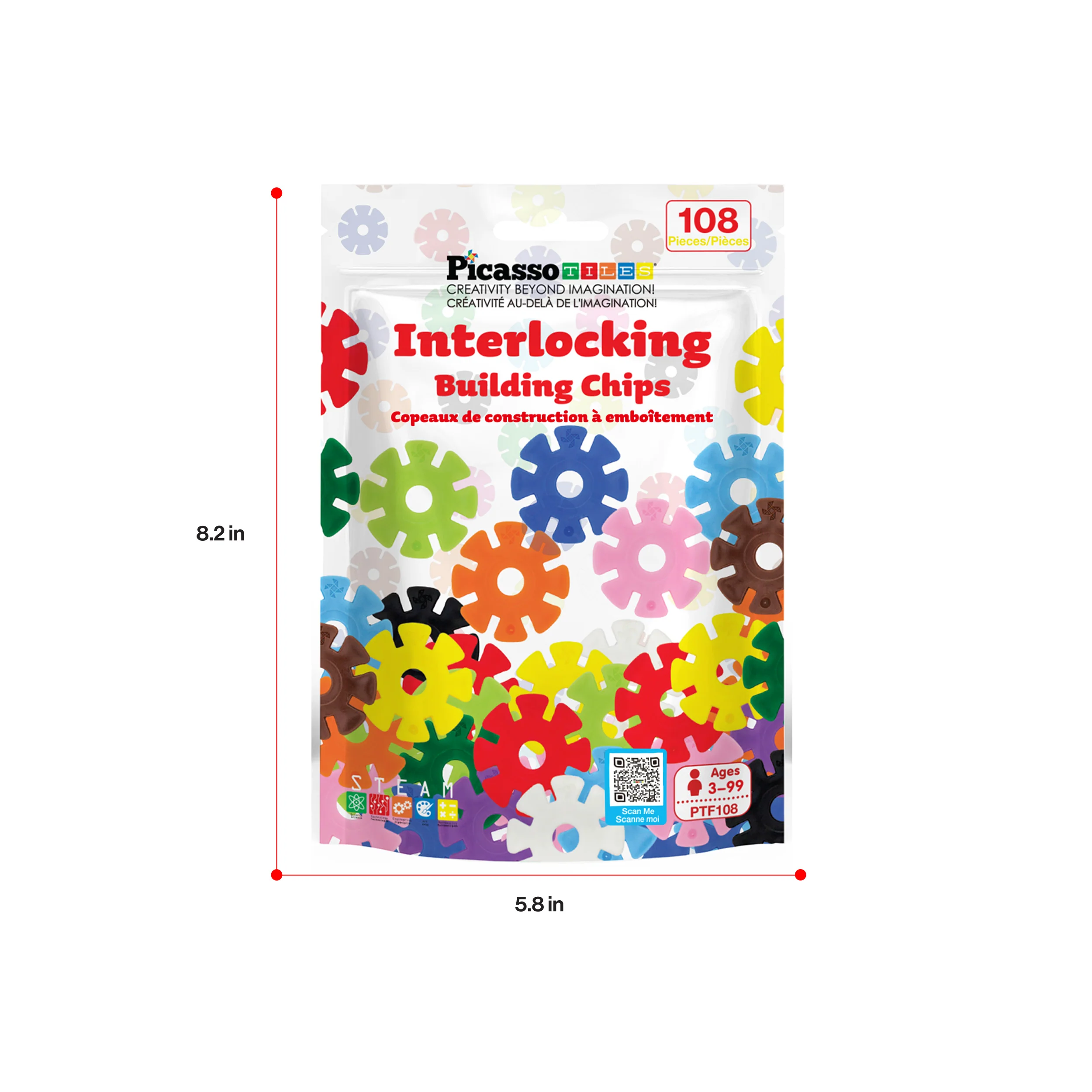 PicassoTiles 108pc Interlocking Disc Building Chips 12 Colors - Image 9