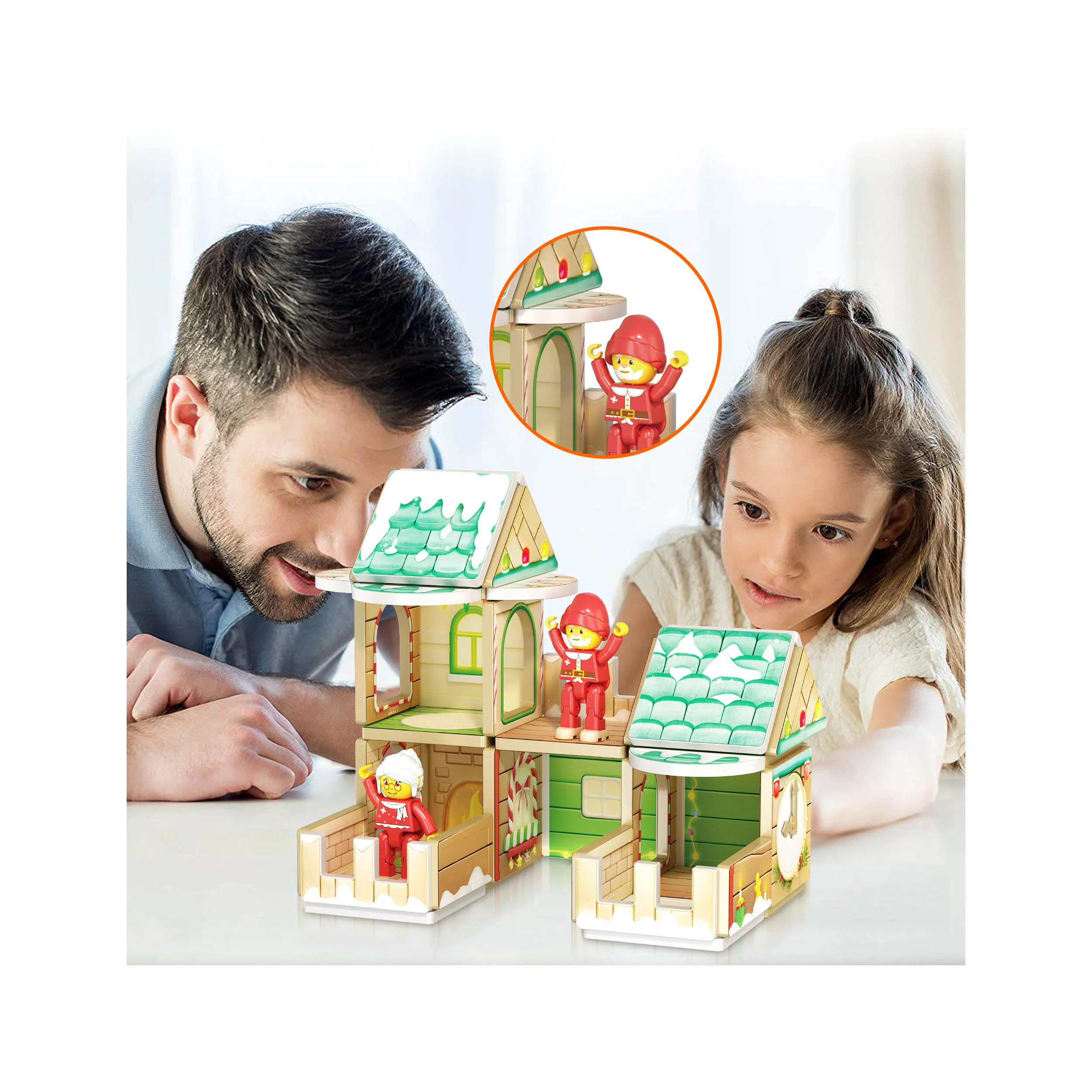 PicassoTiles Magnetic Tiles Christmas Cottage Set with Character Action Figures - 50 Pieces - Image 2