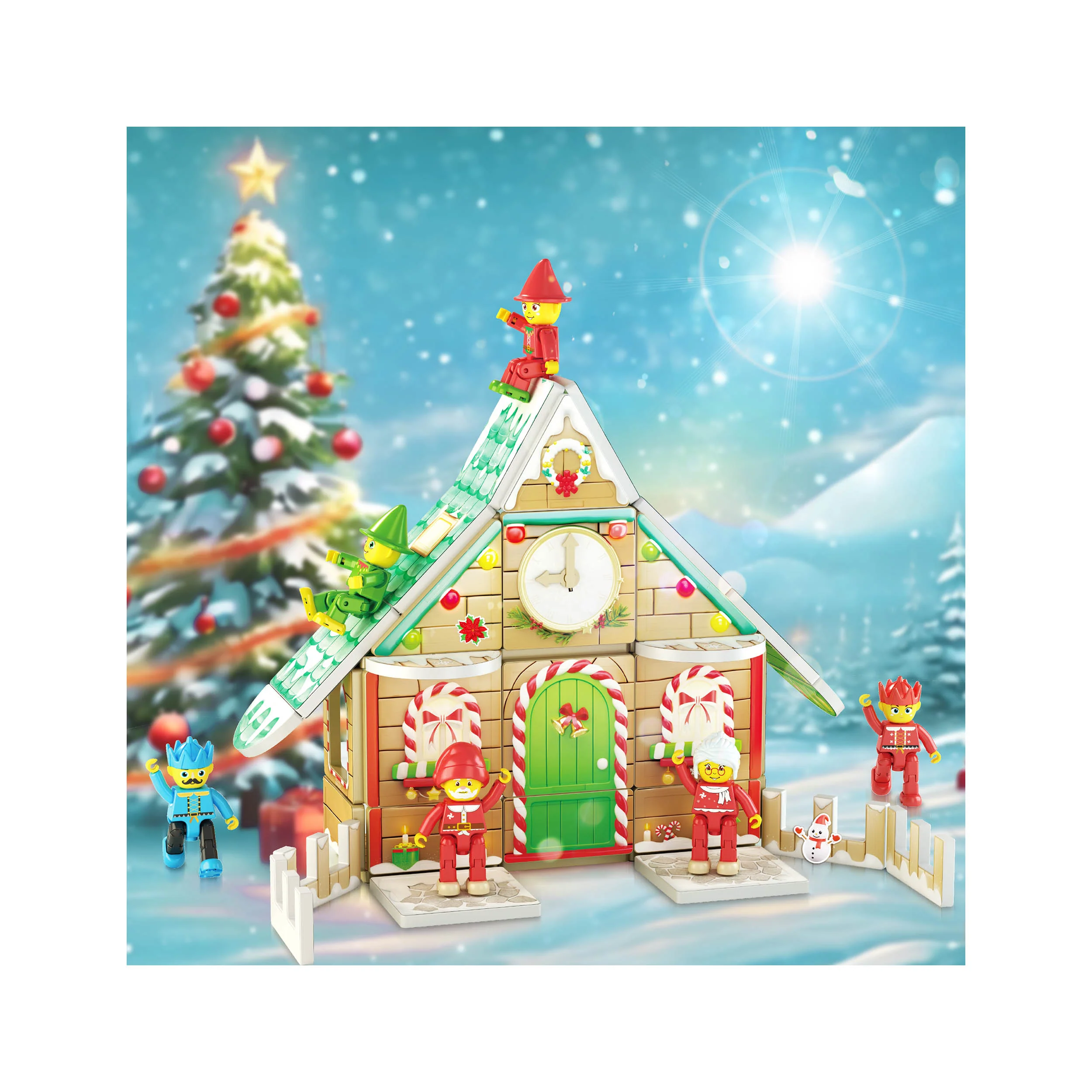 PicassoTiles Magnetic Tiles Christmas Cottage Set with Character Action Figures - 50 Pieces - Image 3