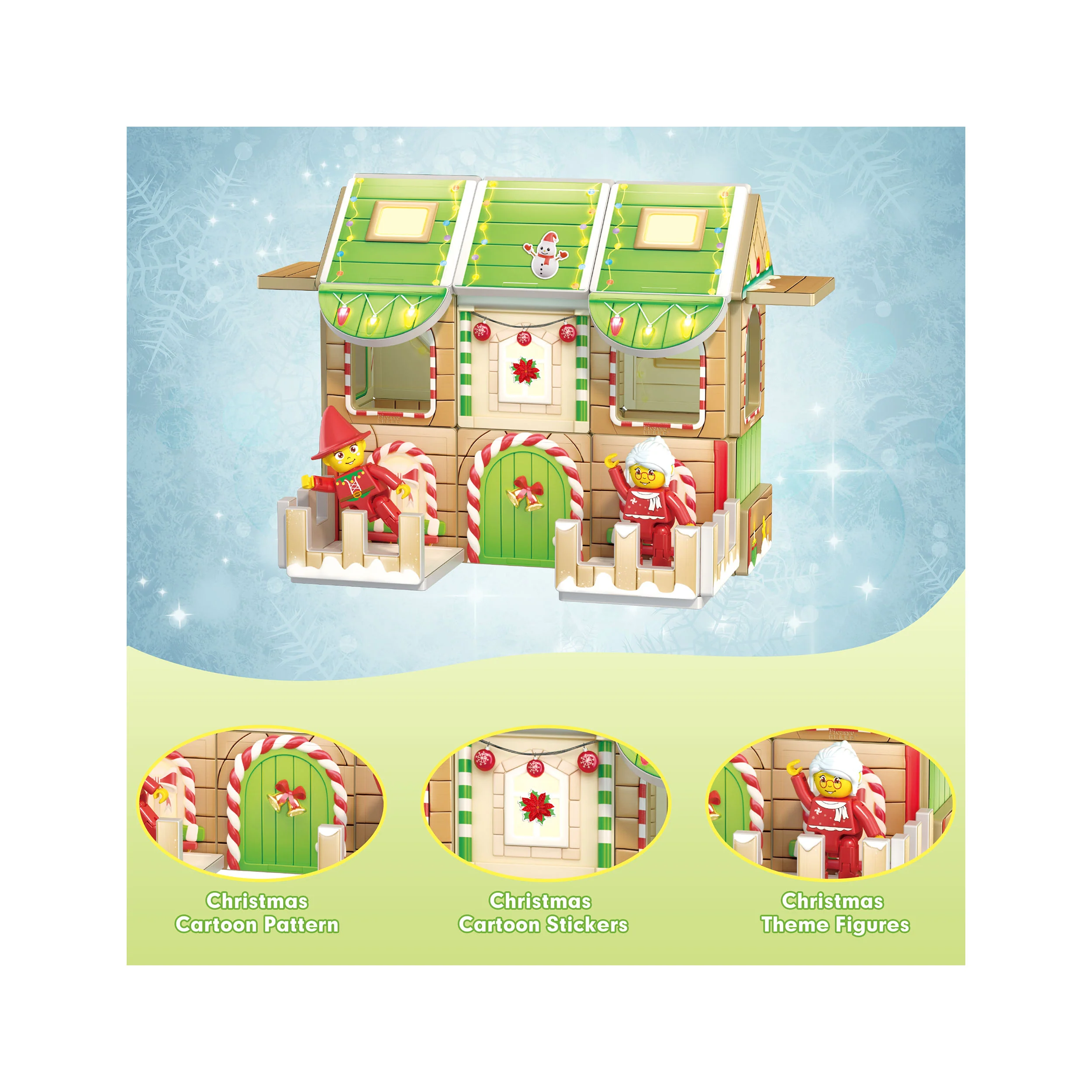 PicassoTiles Magnetic Tiles Christmas Cottage Set with Character Action Figures - 50 Pieces - Image 4