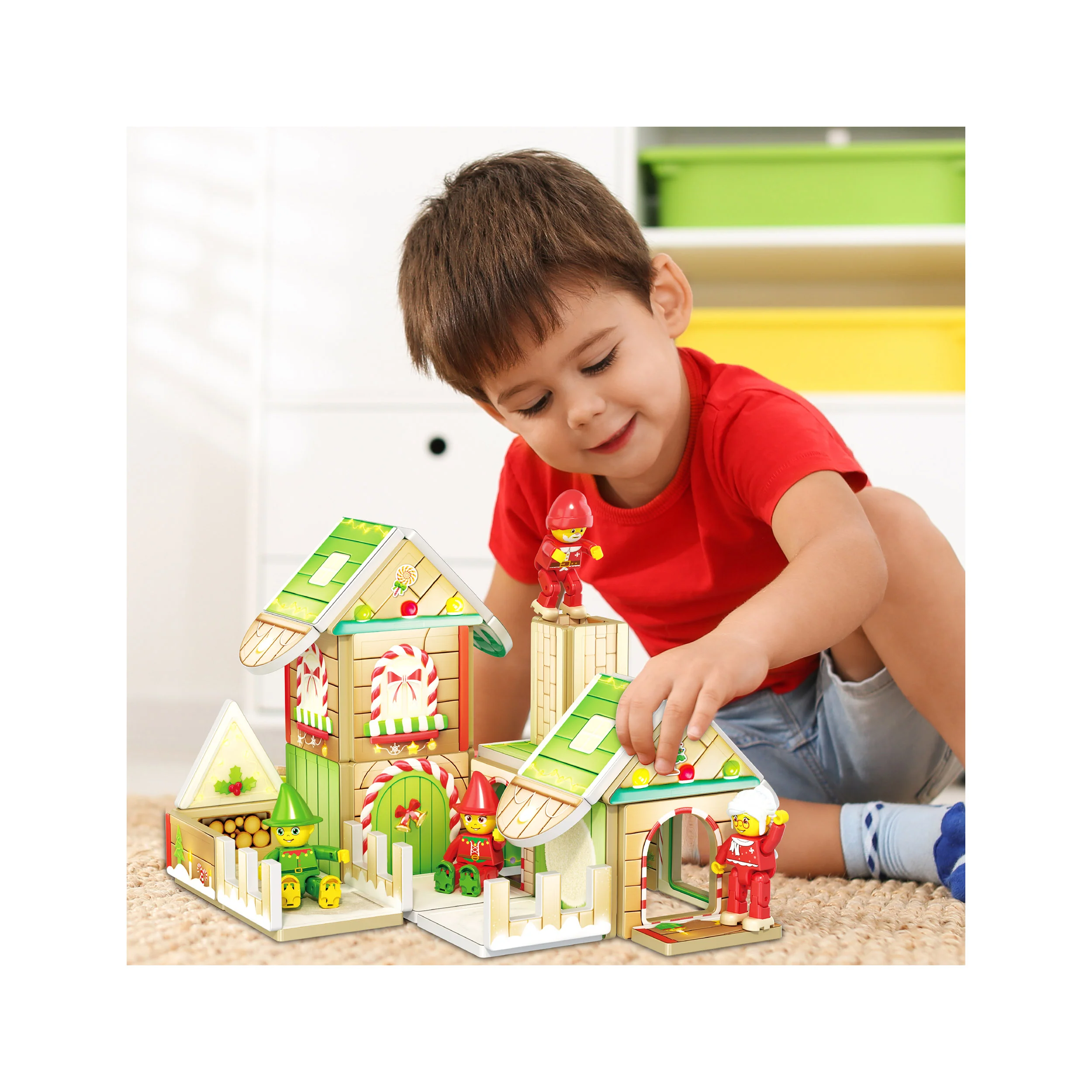PicassoTiles Magnetic Tiles Christmas Cottage Set with Character Action Figures - 50 Pieces - Image 6