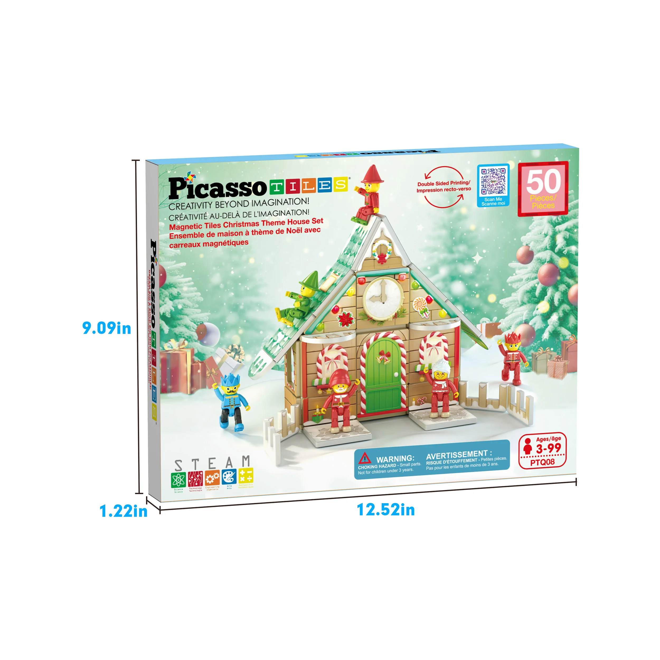PicassoTiles Magnetic Tiles Christmas Cottage Set with Character Action Figures - 50 Pieces - Image 7
