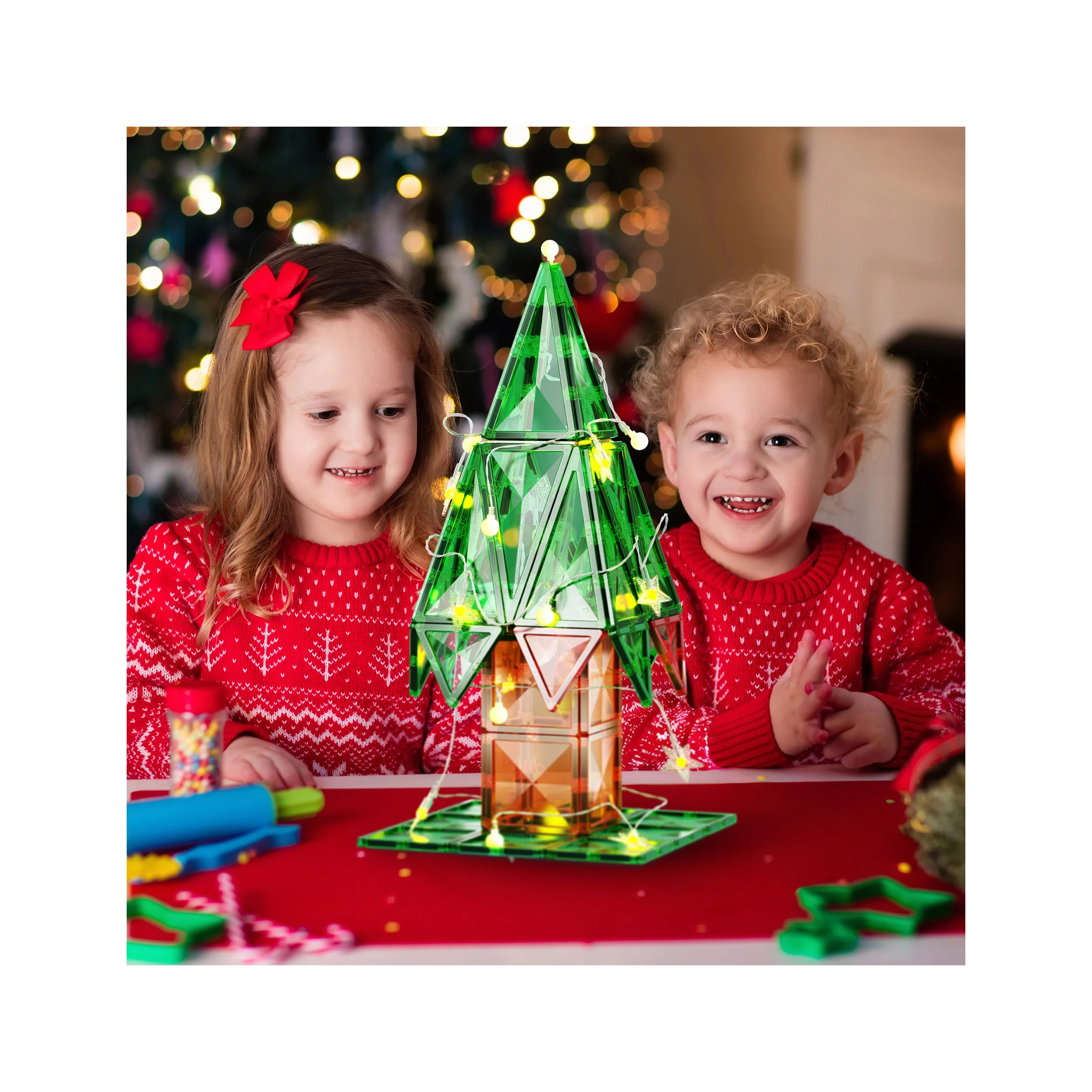 PicassoTiles 105pc Magnetic Tiles Holiday Christmas Tree Toy Set - Image 2