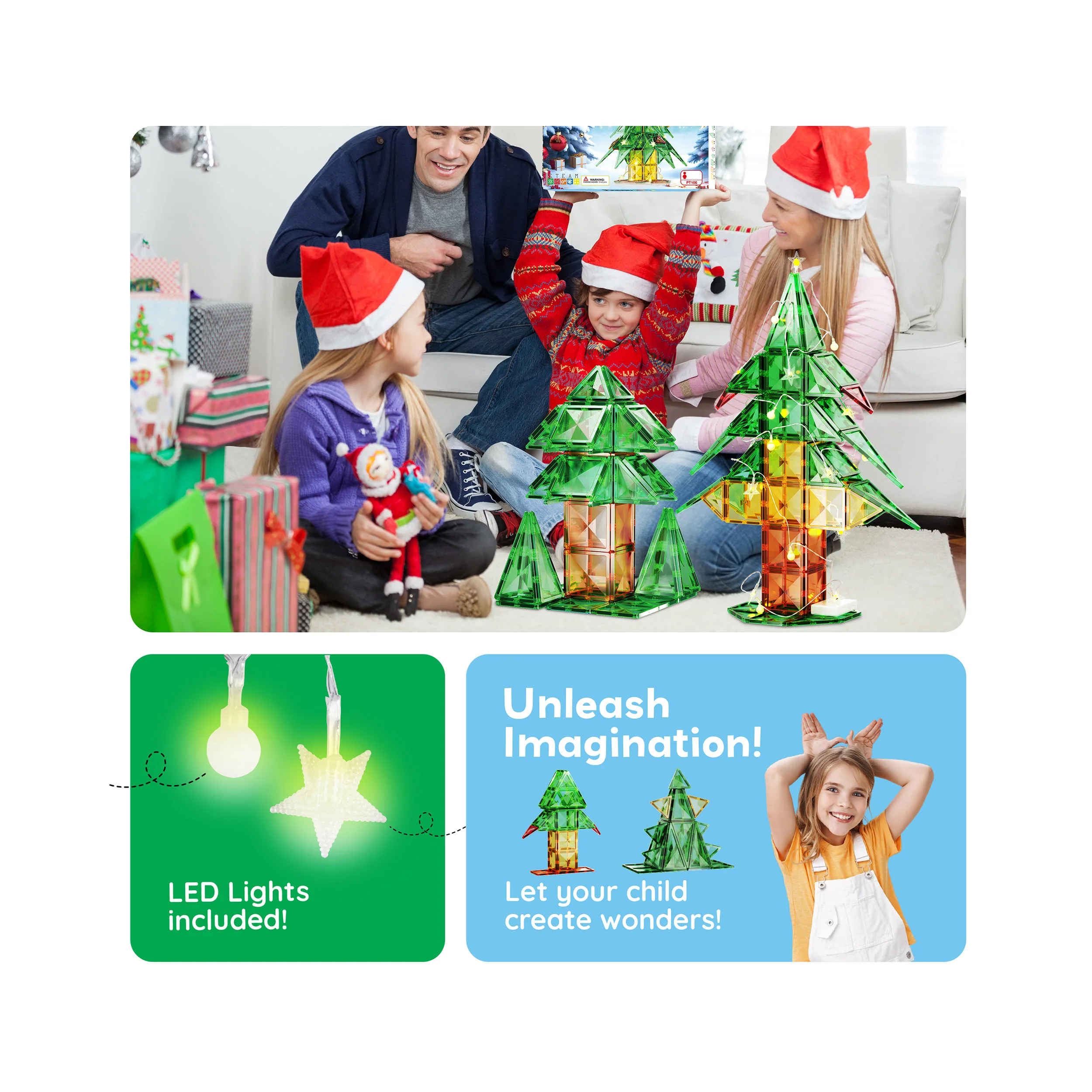 PicassoTiles 105pc Magnetic Tiles Holiday Christmas Tree Toy Set - Image 5