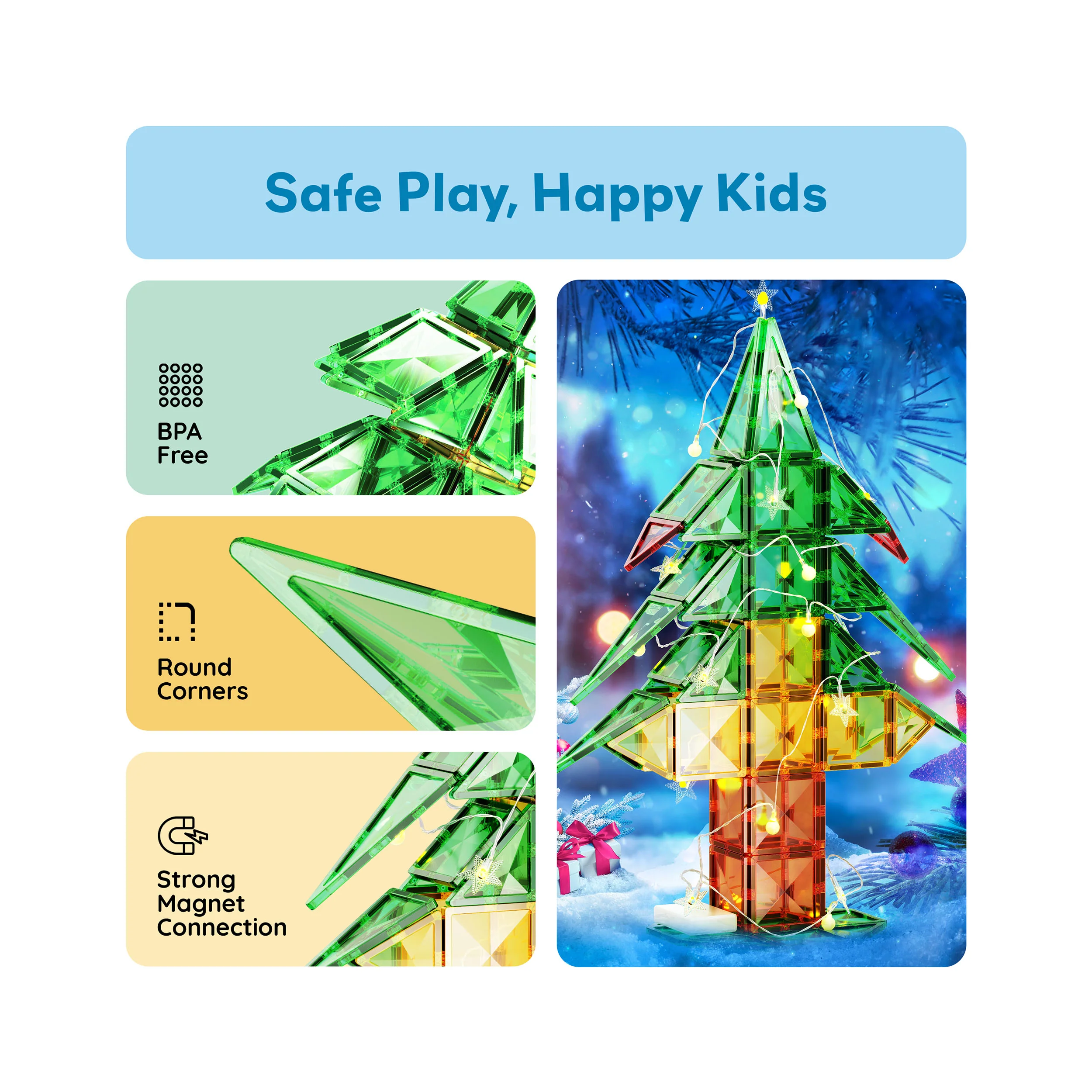 PicassoTiles 105pc Magnetic Tiles Holiday Christmas Tree Toy Set - Image 6