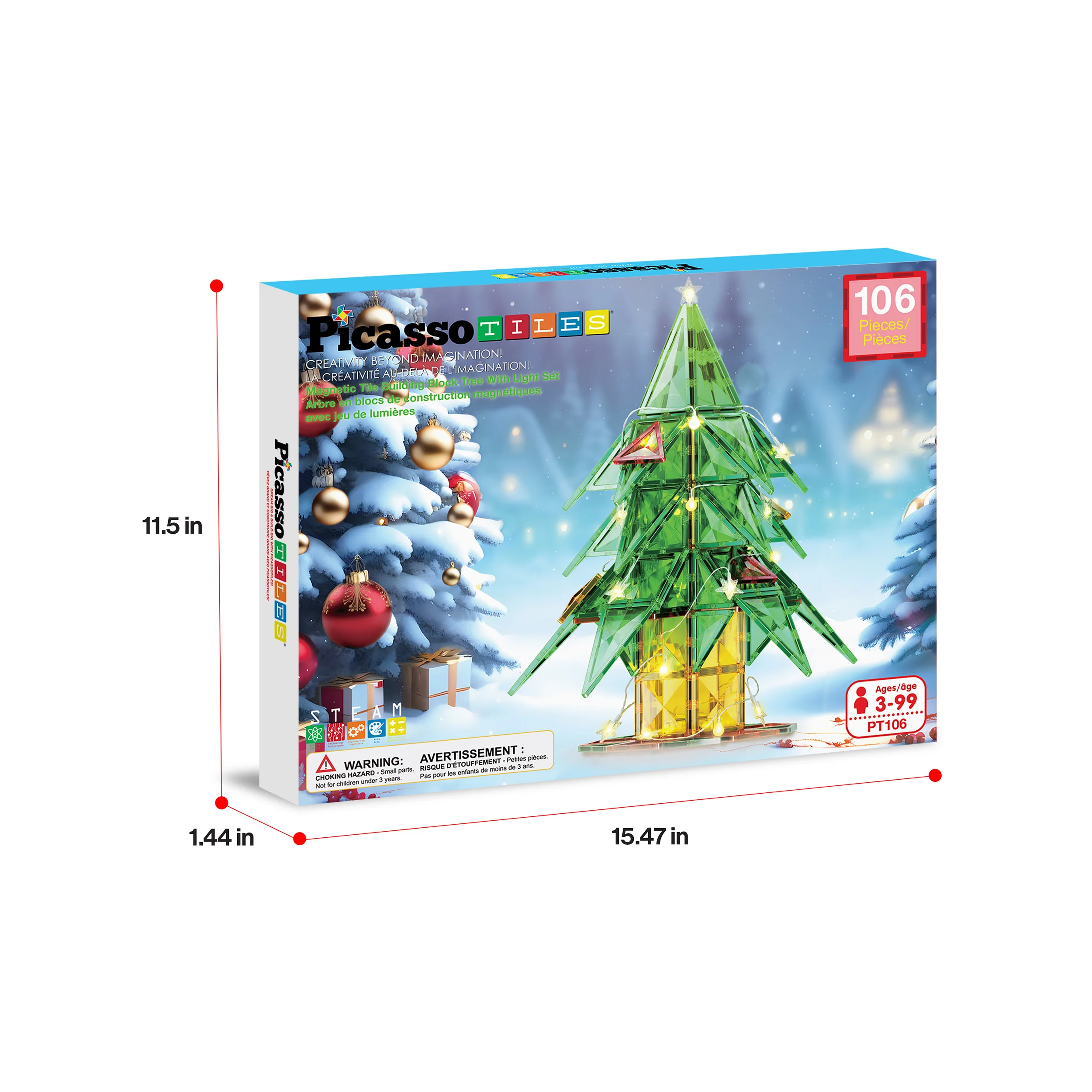 PicassoTiles 105pc Magnetic Tiles Holiday Christmas Tree Toy Set - Image 9
