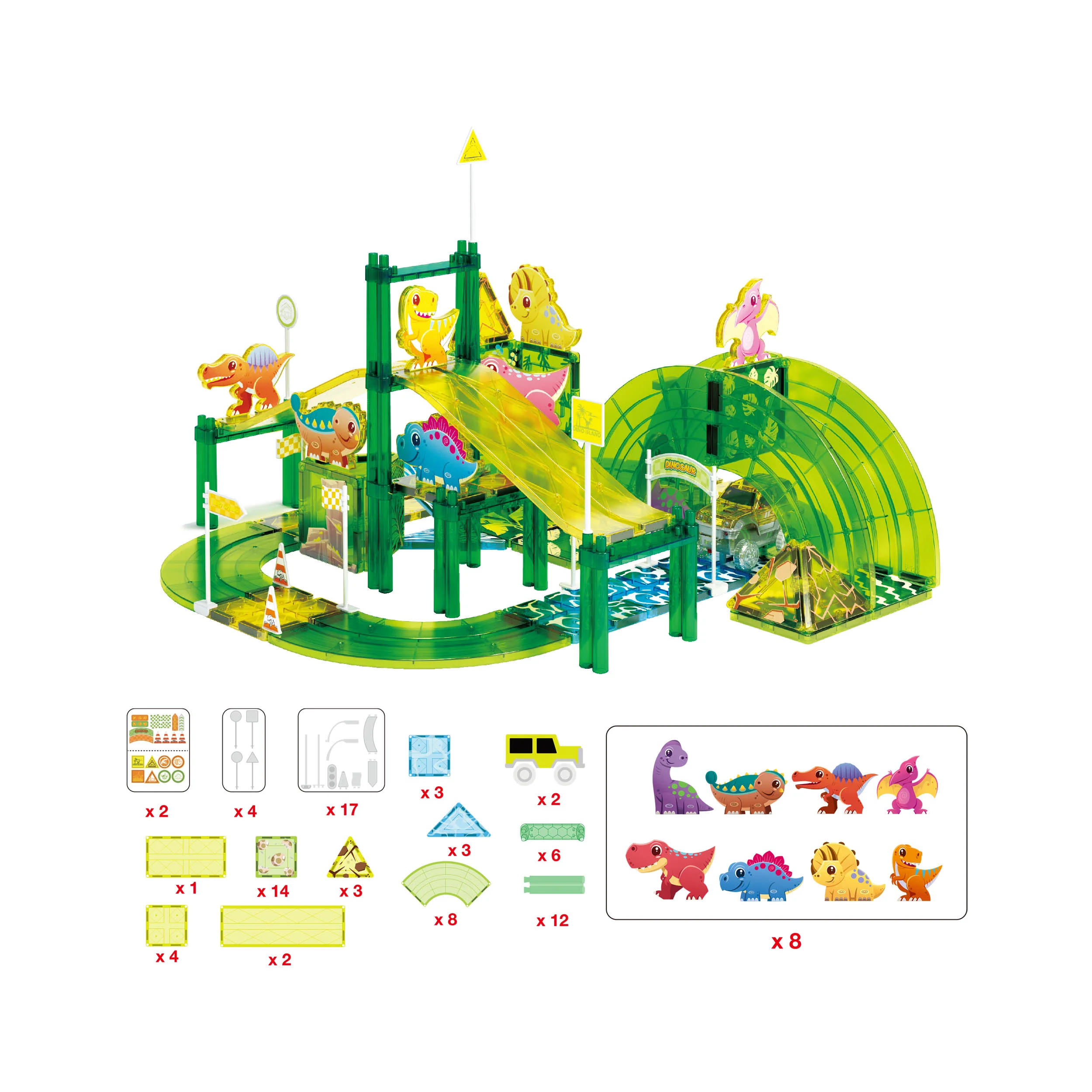 PicassoTiles Magnetic Tile Dinosaur Race Car Track Set - Image 3
