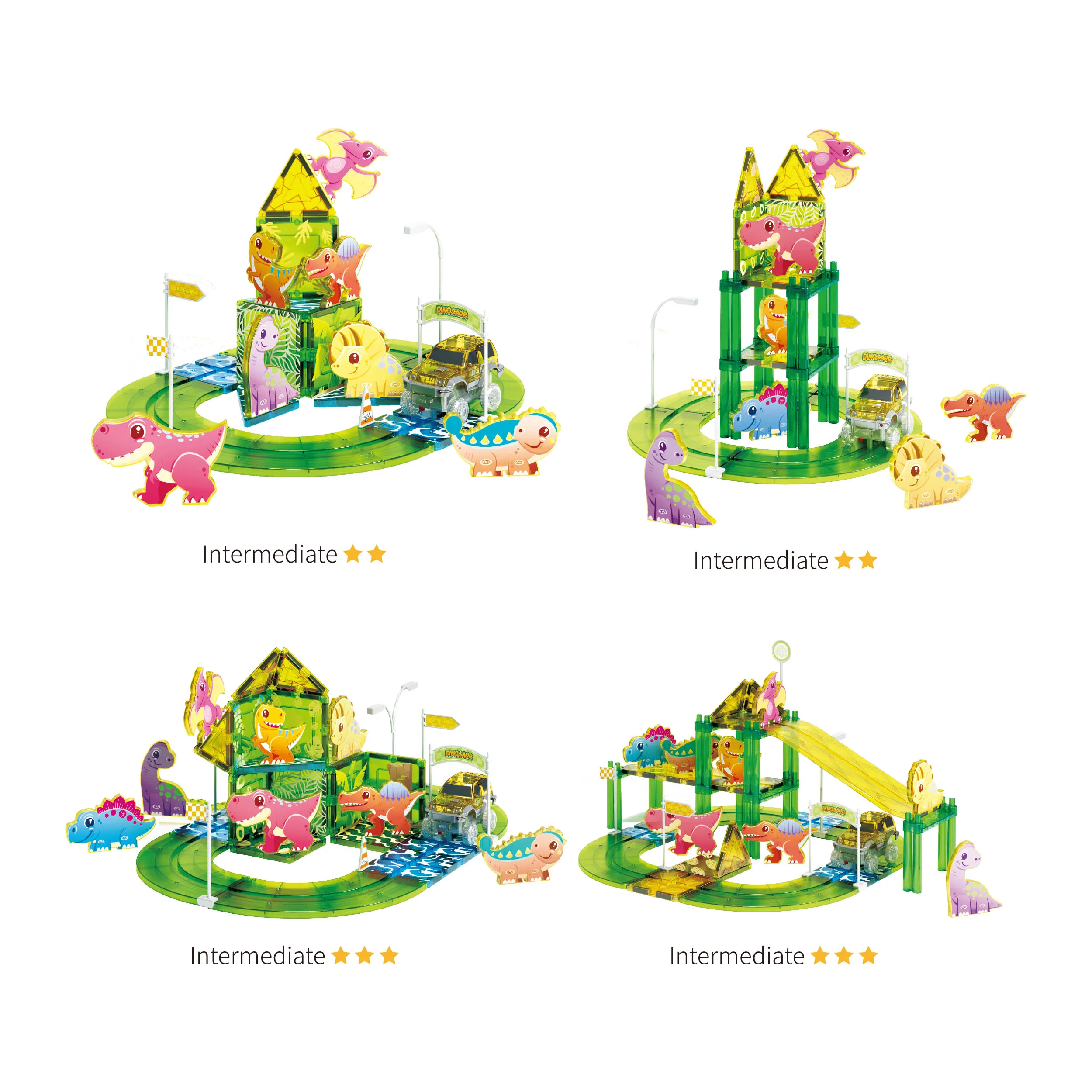 PicassoTiles Magnetic Tile Dinosaur Race Car Track Set - Image 5